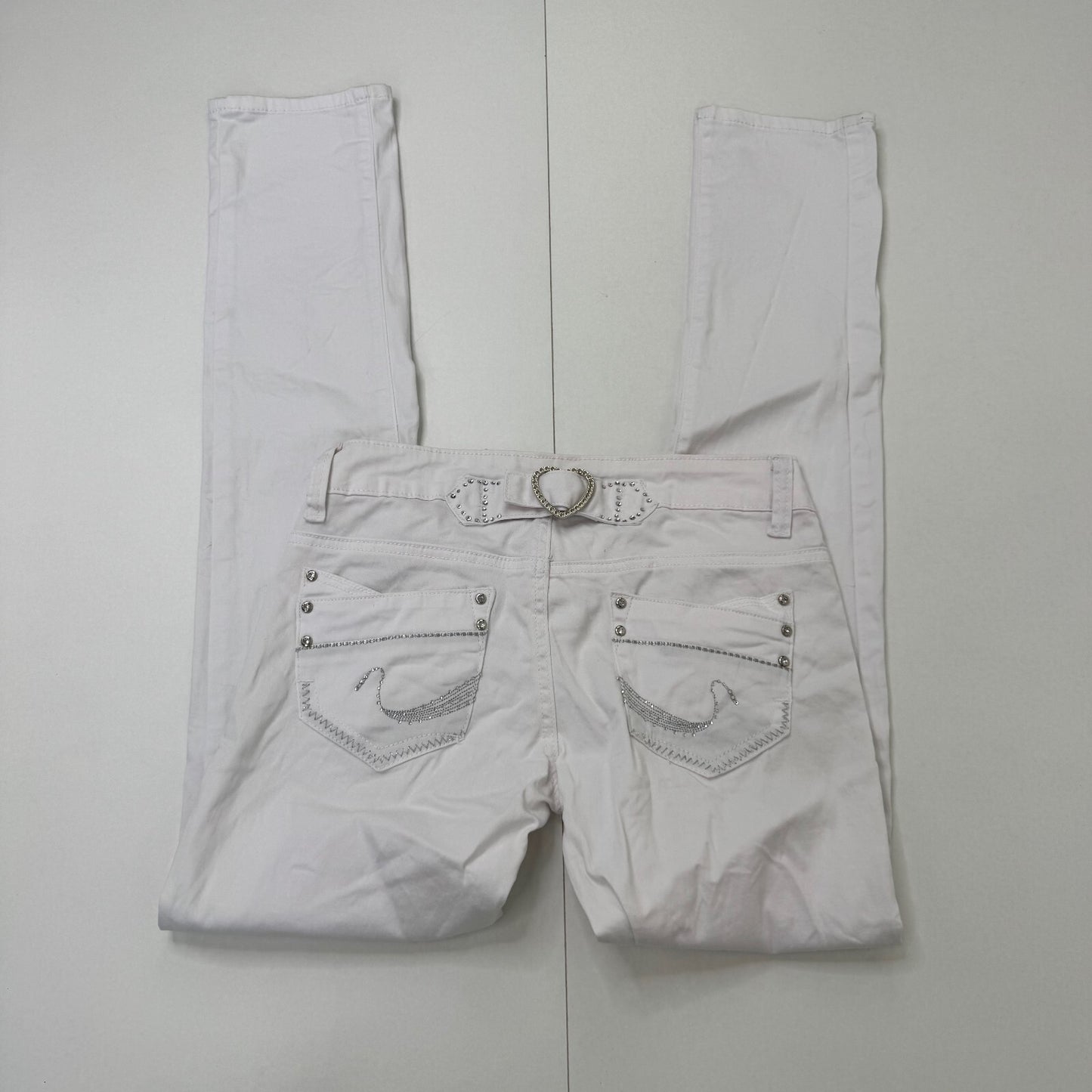 Y2K vintage low rise denim jeans straight leg rhinestone buckle stretchy