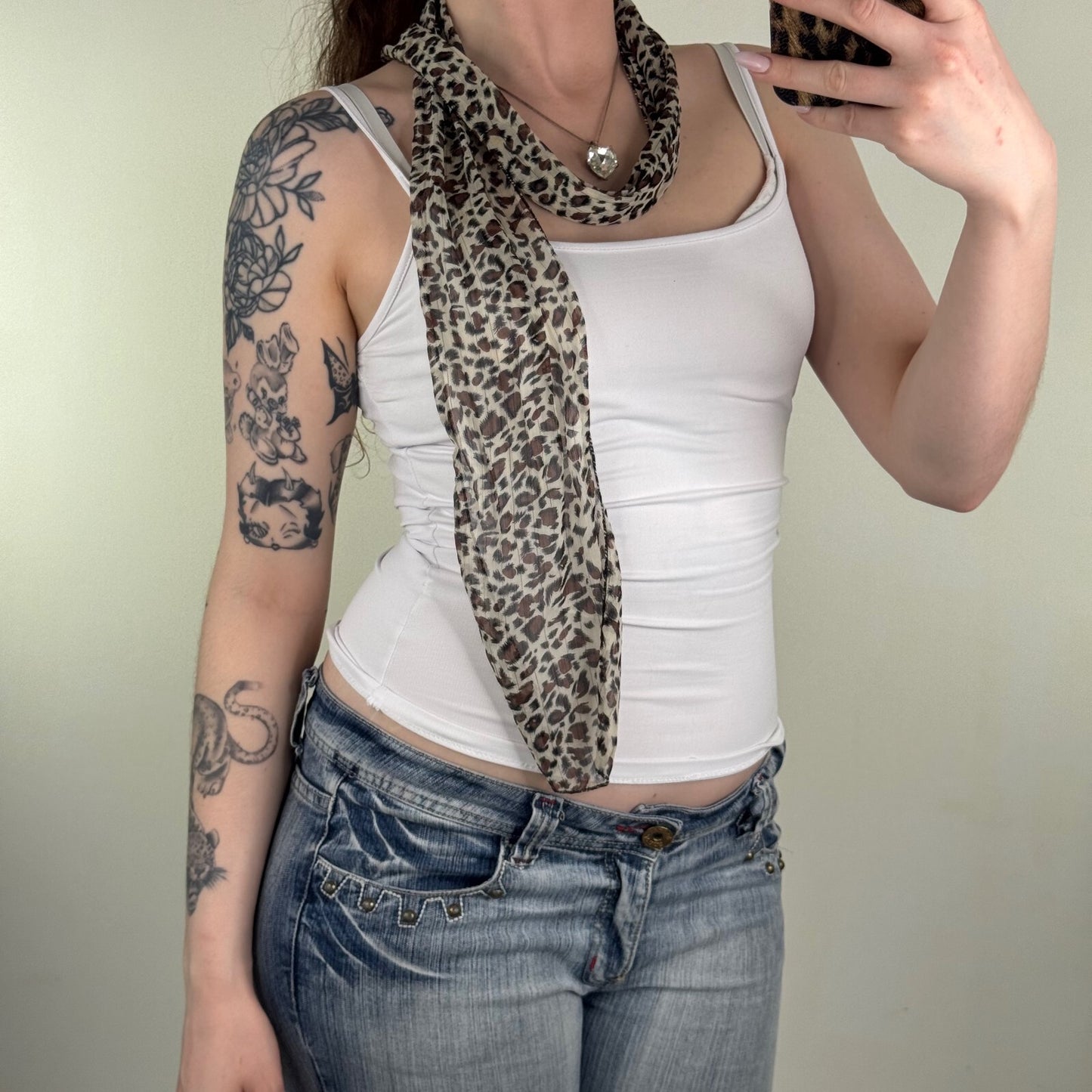Y2K vintage scarf leopard print skinny thin sheer