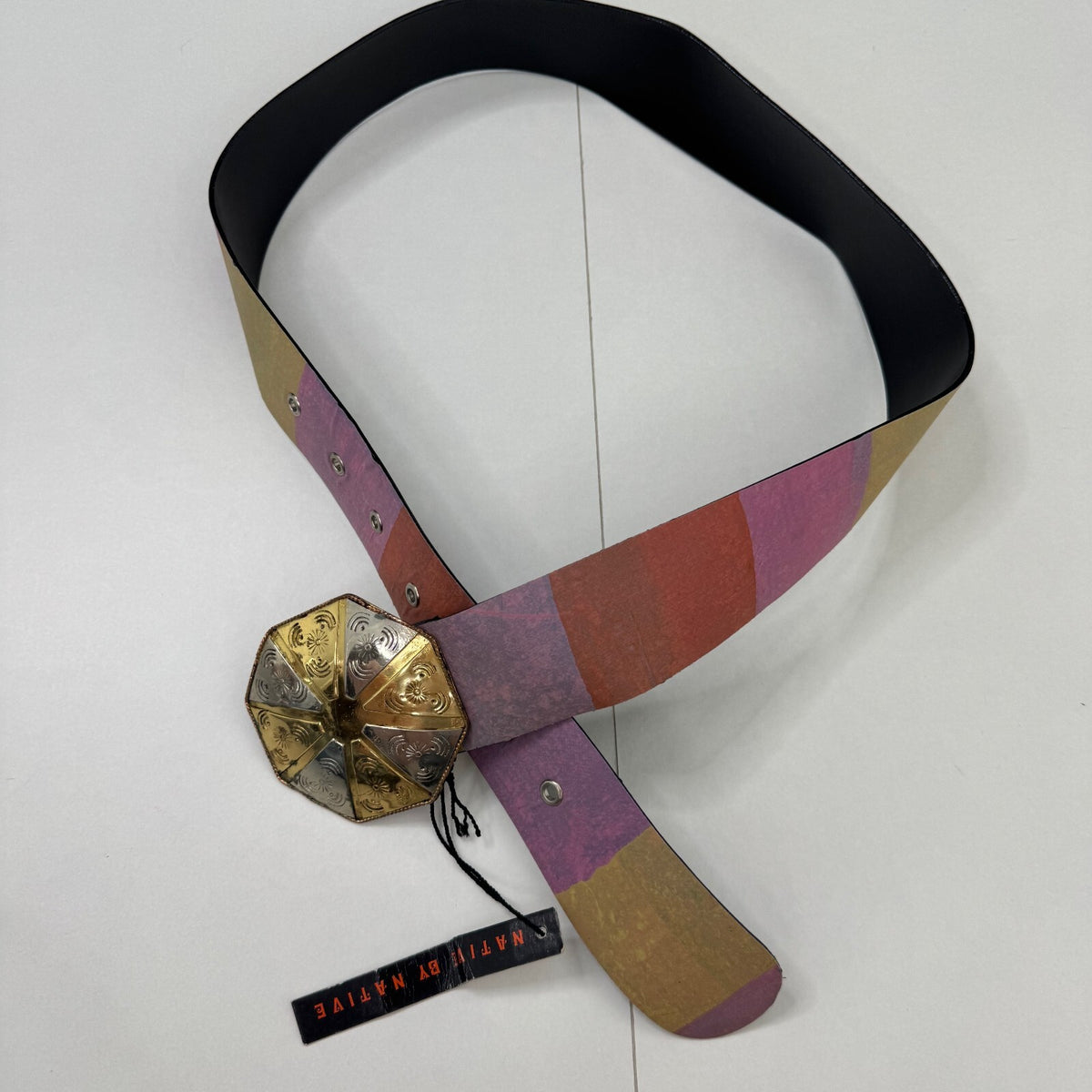 Y2K vintage belt boho colourful rainbow embossed circle hexagon disc