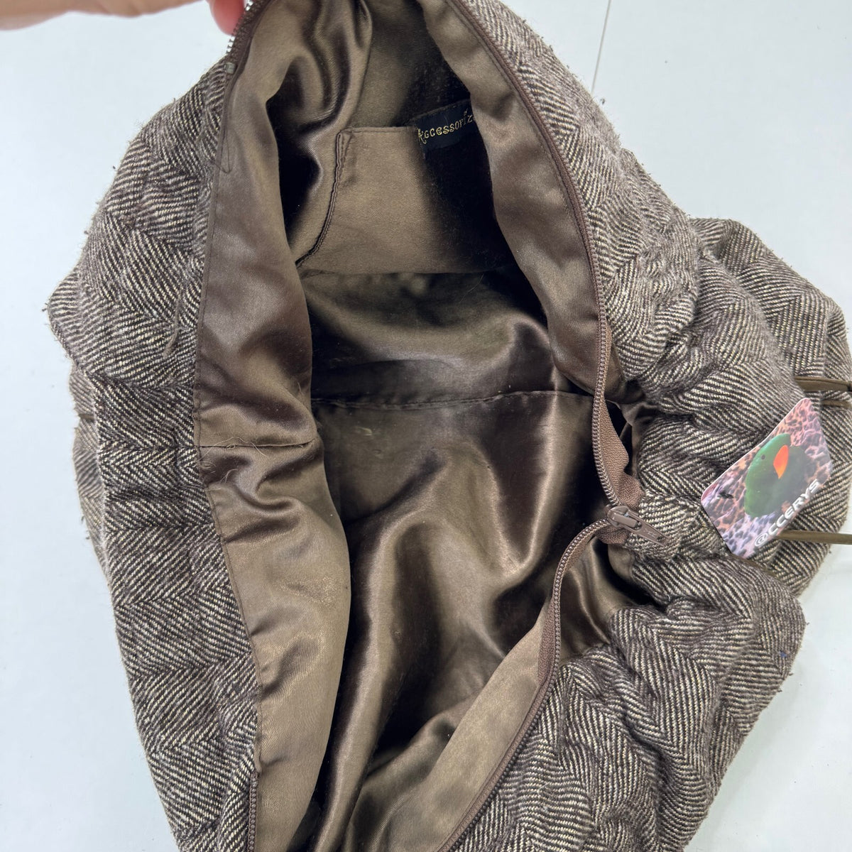 Y2K vintage large shoulder bag tweed boho slouchy floral embellished sparkly