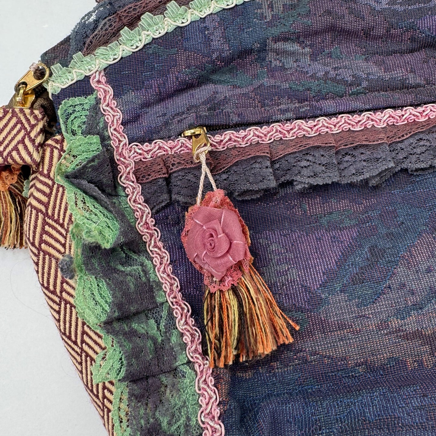Y2K vintage small handbag coquette lace floral patchwork tapestry ribbon boho