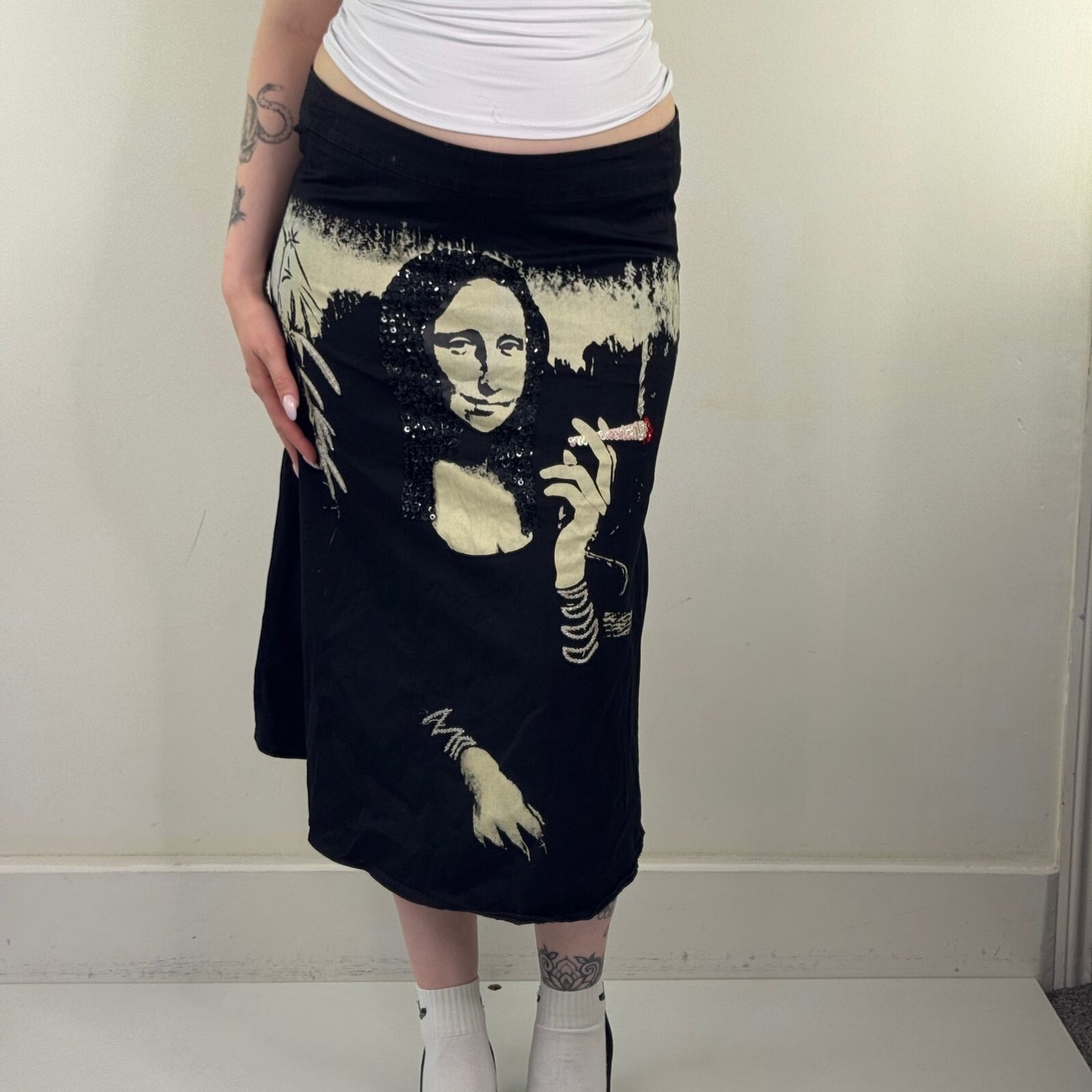 Y2K vintage Monnalisa midi skirt weed smoking sequin embellished beaded a line