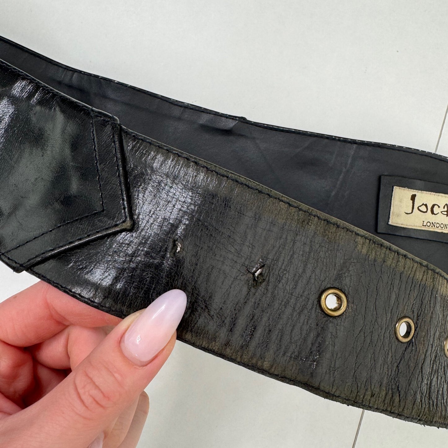 Y2K vintage genuine leather belt chunky oversize square buckle