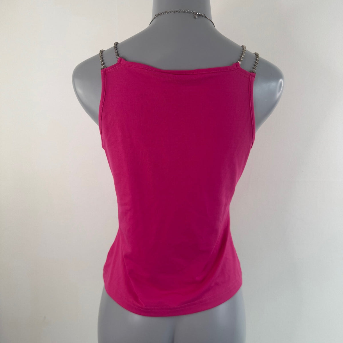 Y2K vintage tank top slinky rhinestone high neck fitted hot pink