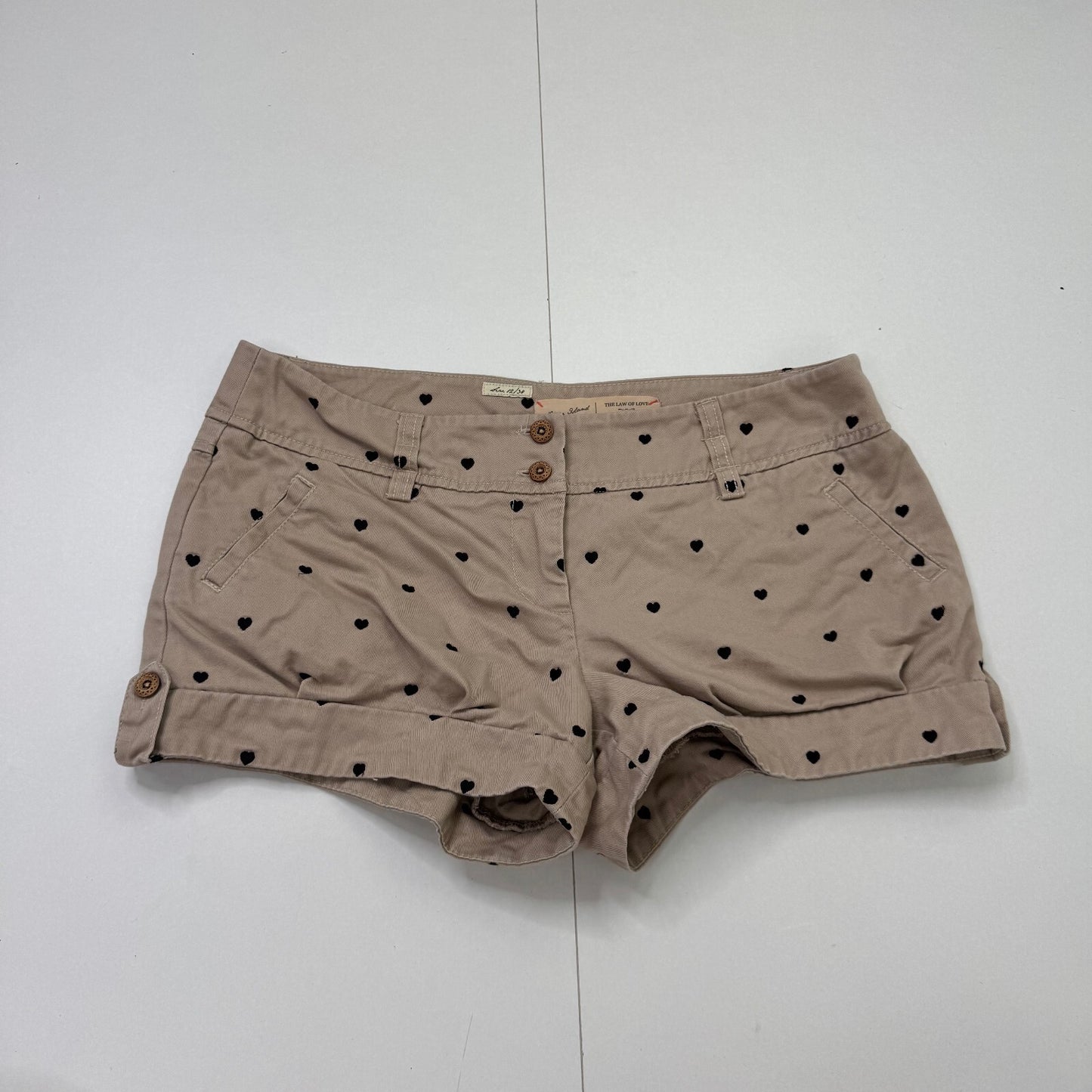 Y2K vintage low rise mini shorts heart embroidered chino buttons pockets