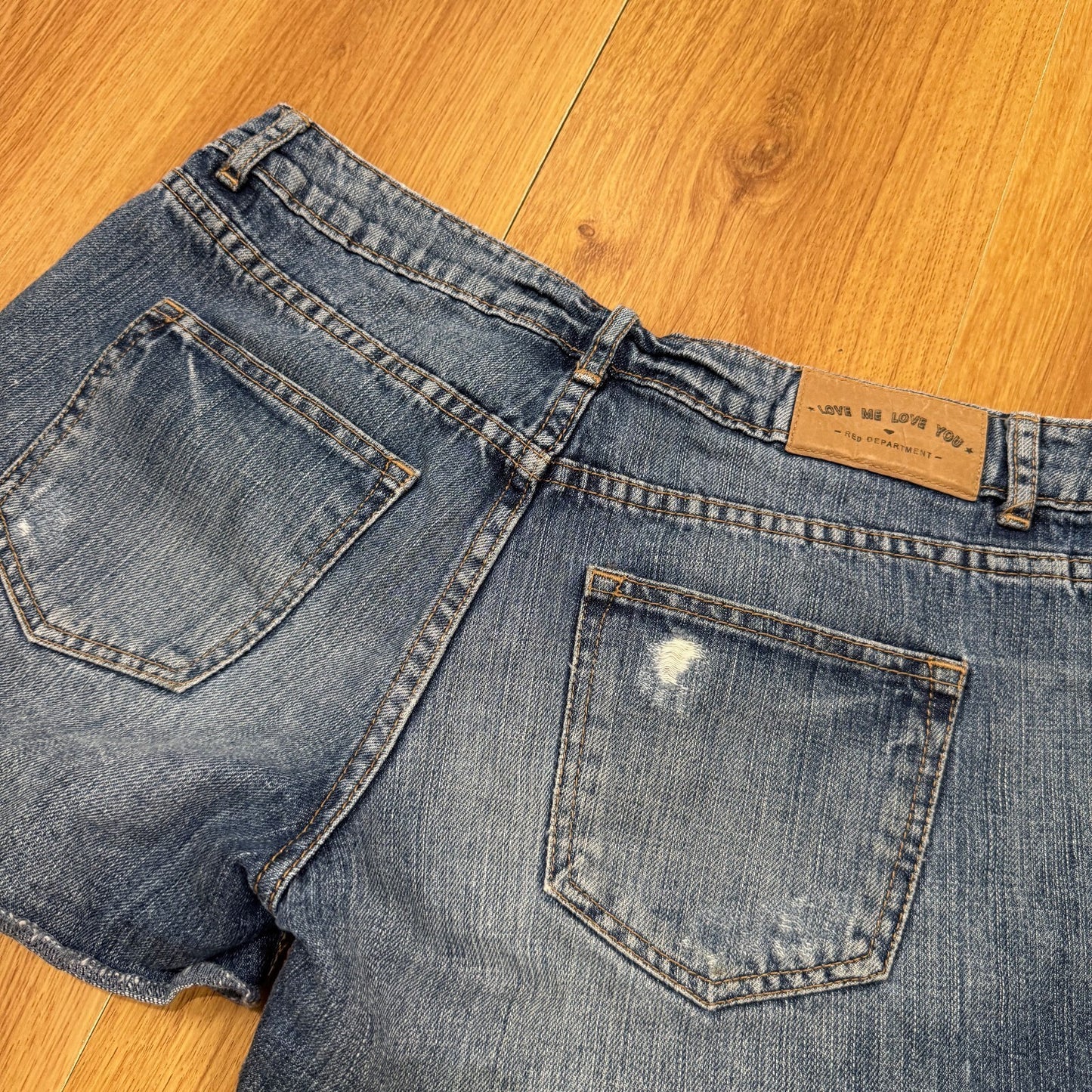 Y2K vintage denim mini shorts low rise dark distressed
