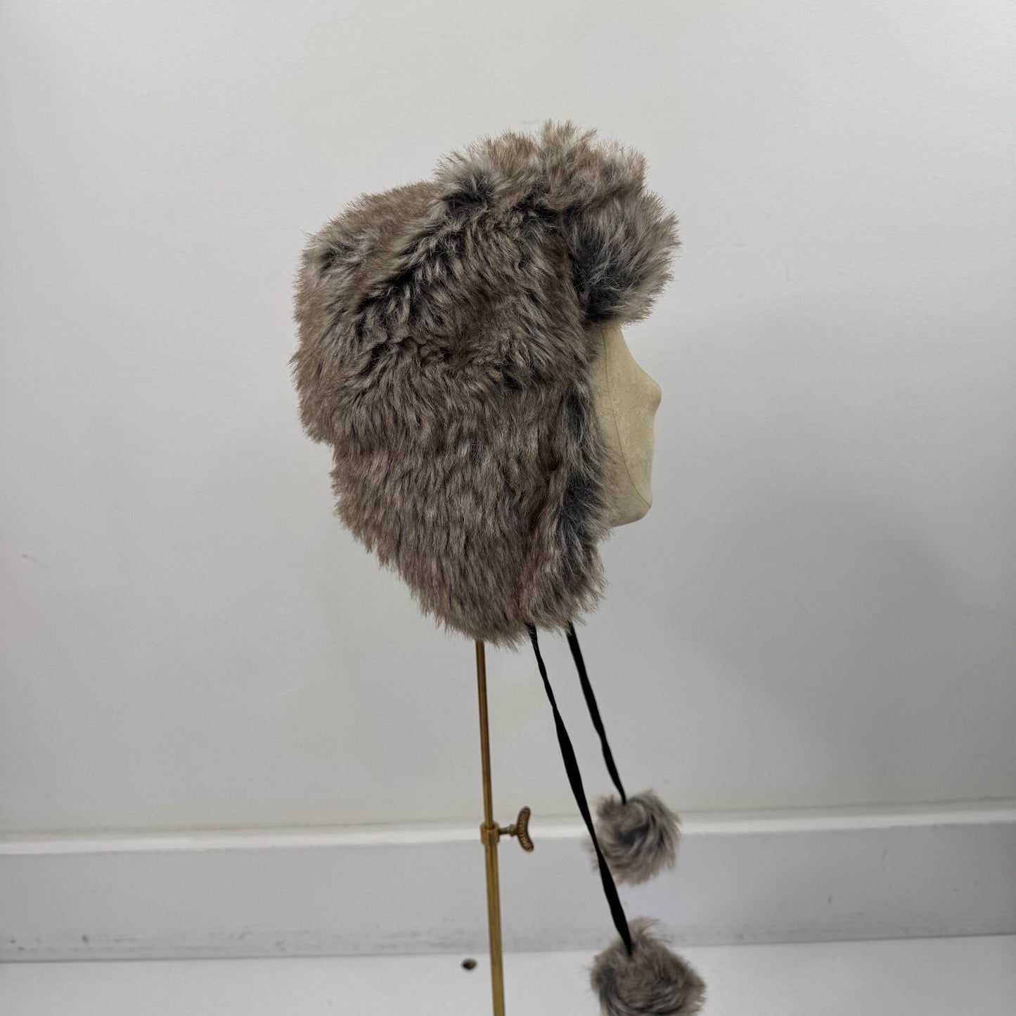 Y2K vintage trapper hat faux fur pom poms fleece lined unisex