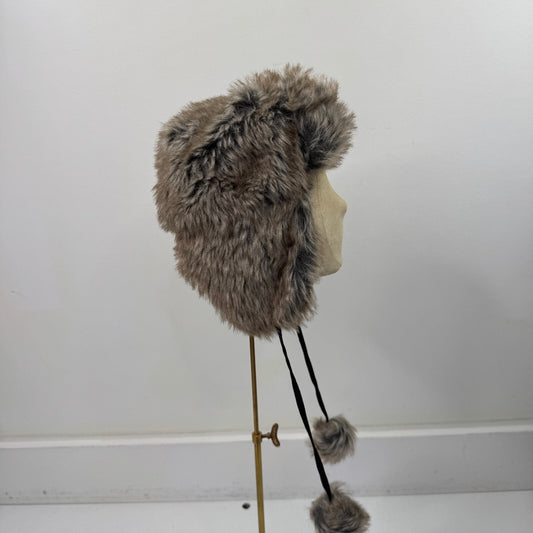 Y2K vintage trapper hat faux fur pom poms fleece lined unisex