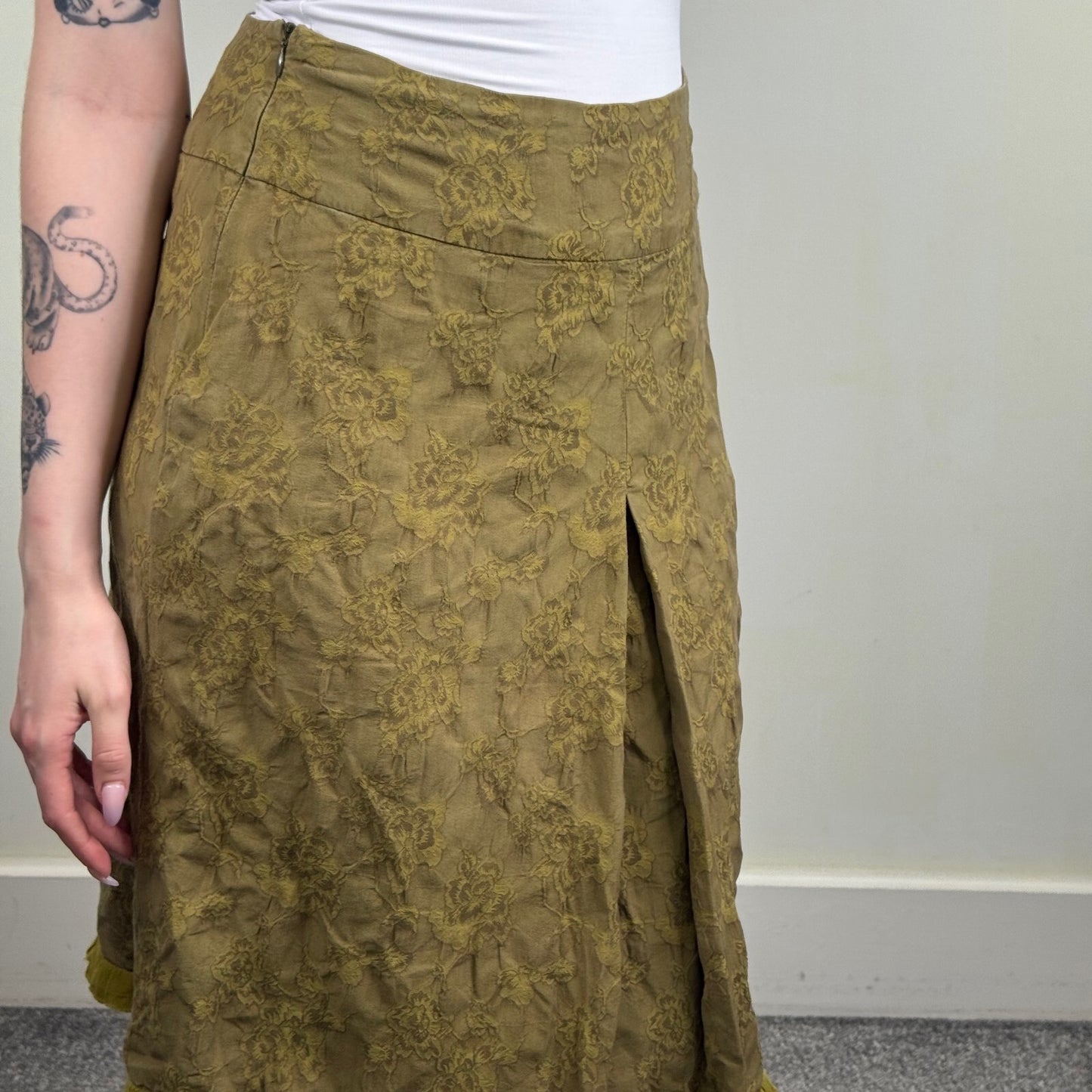 Y2K vintage Jigsaw midi skirt floral knee length a line fraying hem knee length