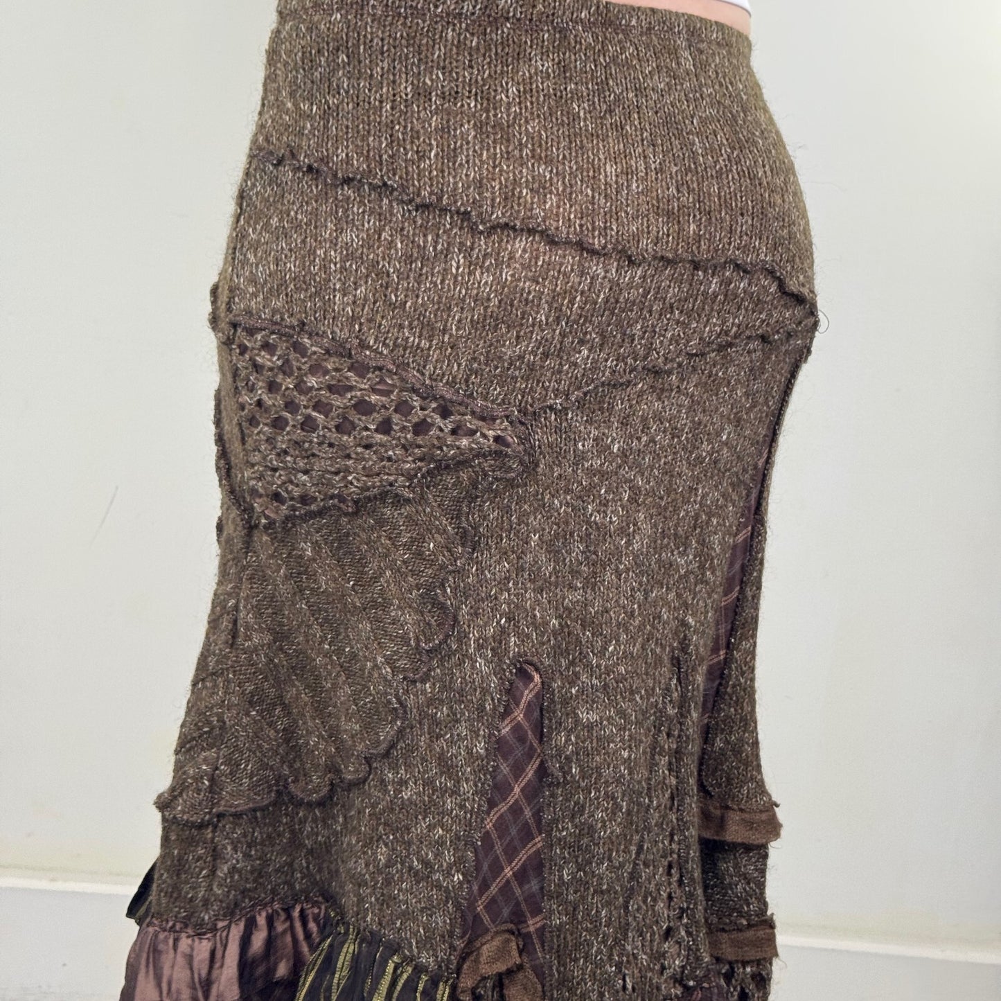 Y2K vintage Juju & Christine maxi skirt knit patchwork buckle boho asymmetrical