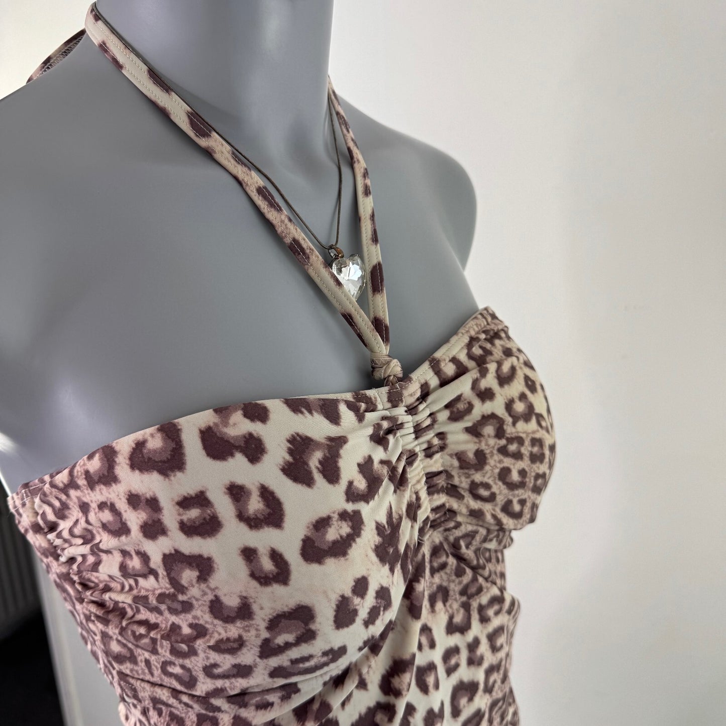 Y2K vintage tankini top leopard print halter neck ruched