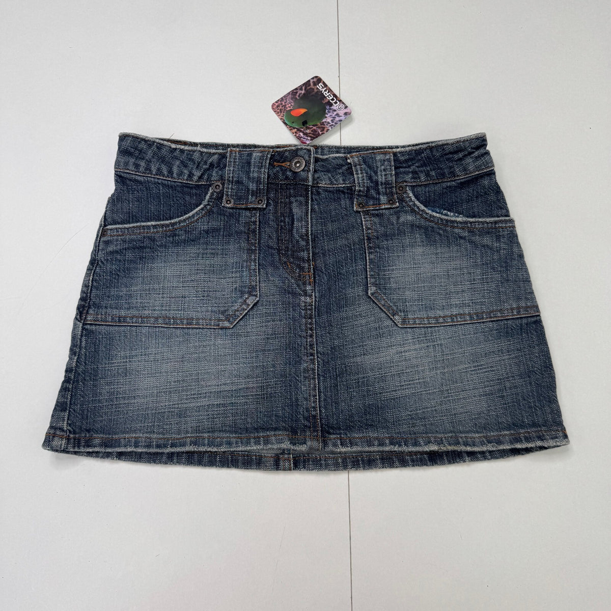 Y2K vintage mini skirt dark faded wash denim stretchy cargo pockets