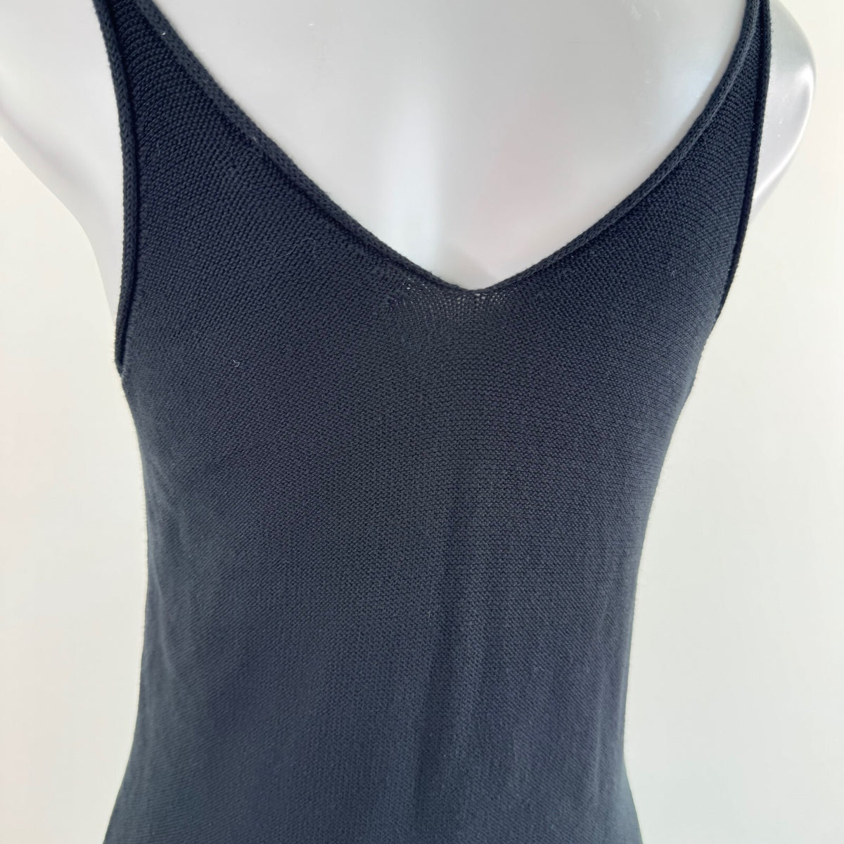 AllSaints knitted midi dress deep v neck black stretchy fitted knee length