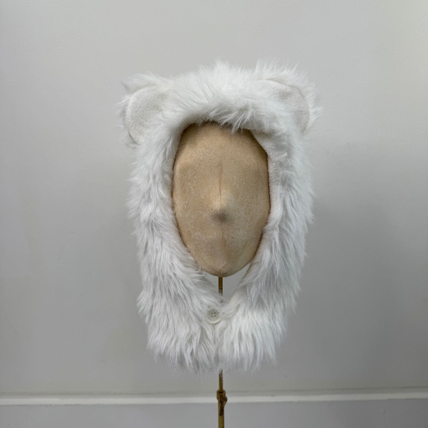 Y2K vintage bear hat ears faux fur white trapper fleece lined unisex