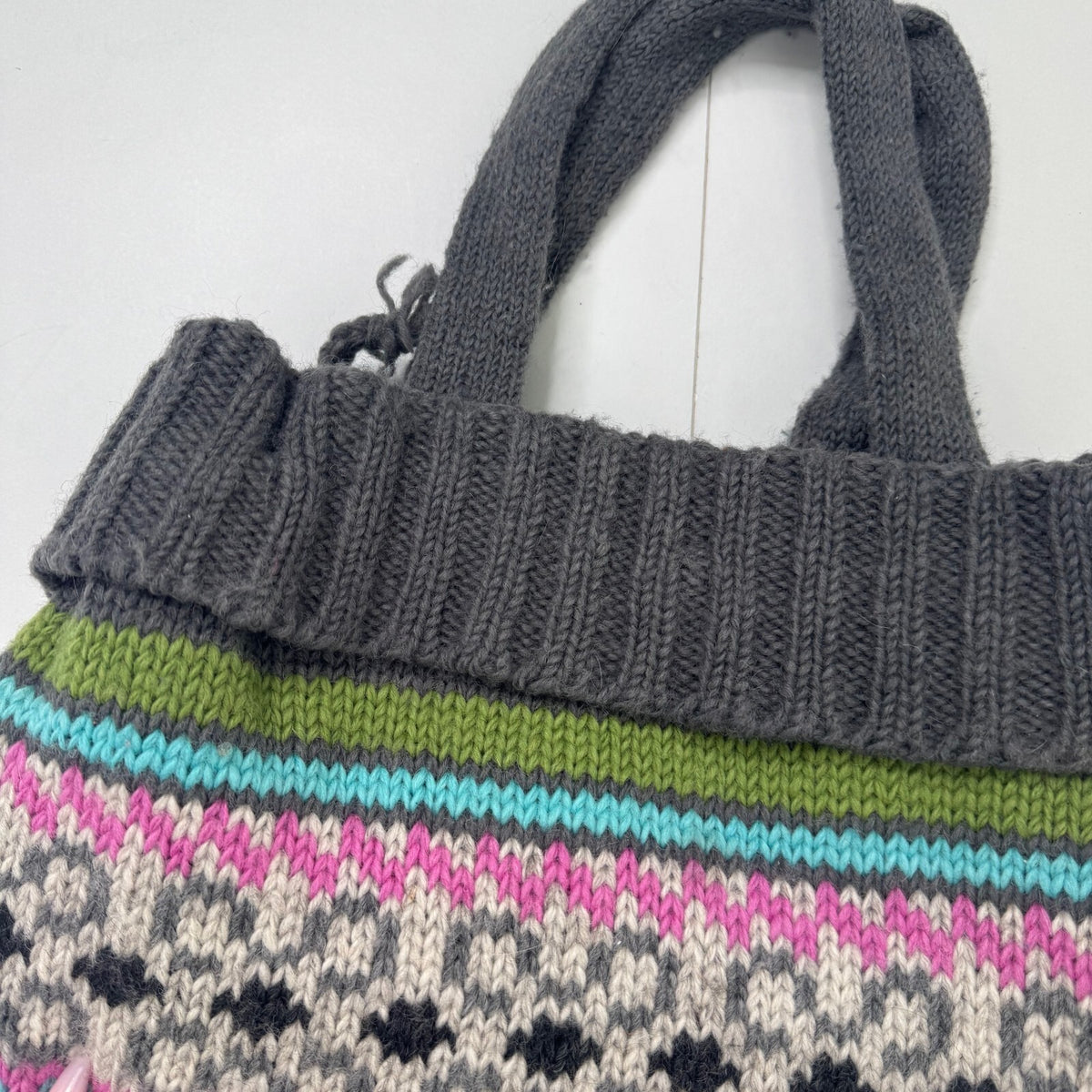 Y2K vintage wool shoulder bag pattern knitted medium boho ribbed floral stripe