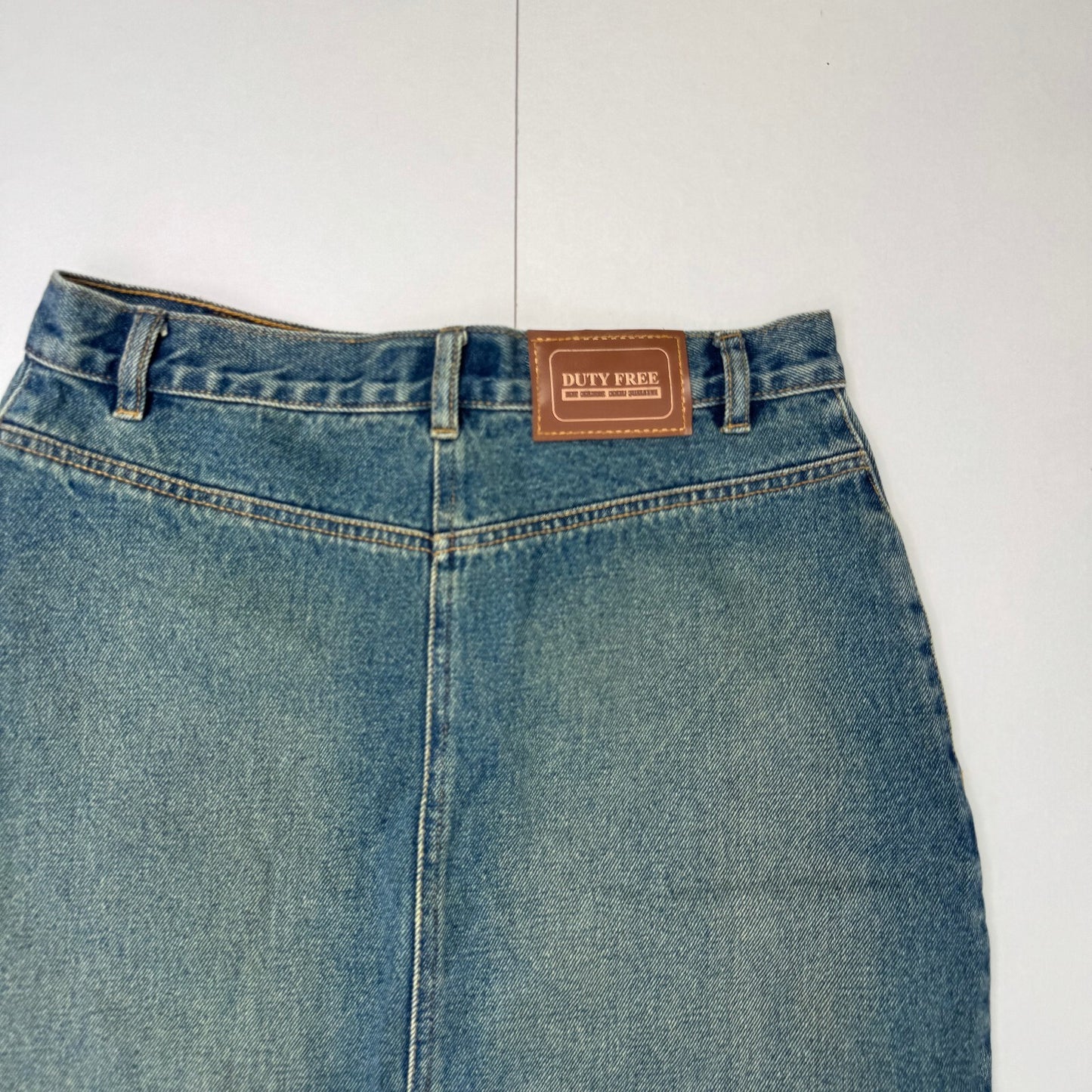Y2K vintage midi skirt faded denim dirty blue wash