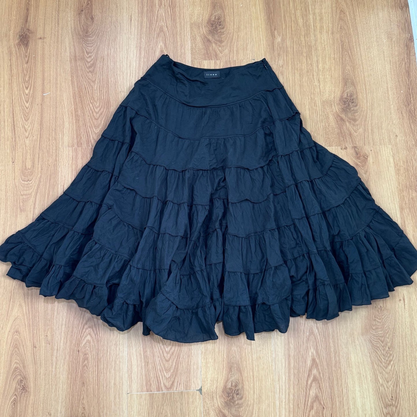 Y2K vintage maxi skirt tiered a line boho layered black cotton