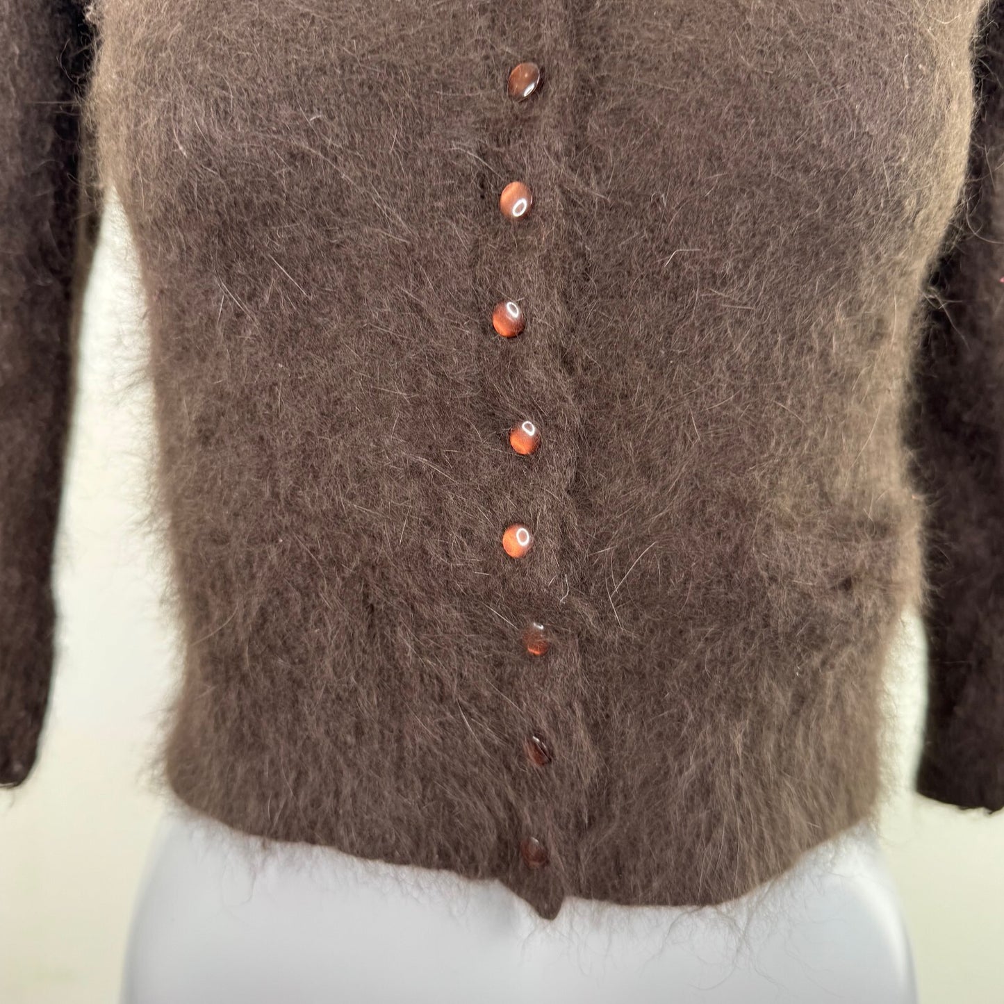 Y2K vintage angora blend cardigan button up v neck collared 3/4 sleeve crop knit