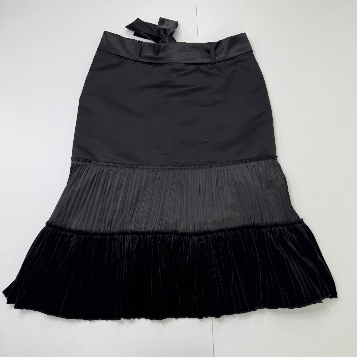 Y2K vintage midi skirt pleated satin bow layered pattern bow floral embroidered