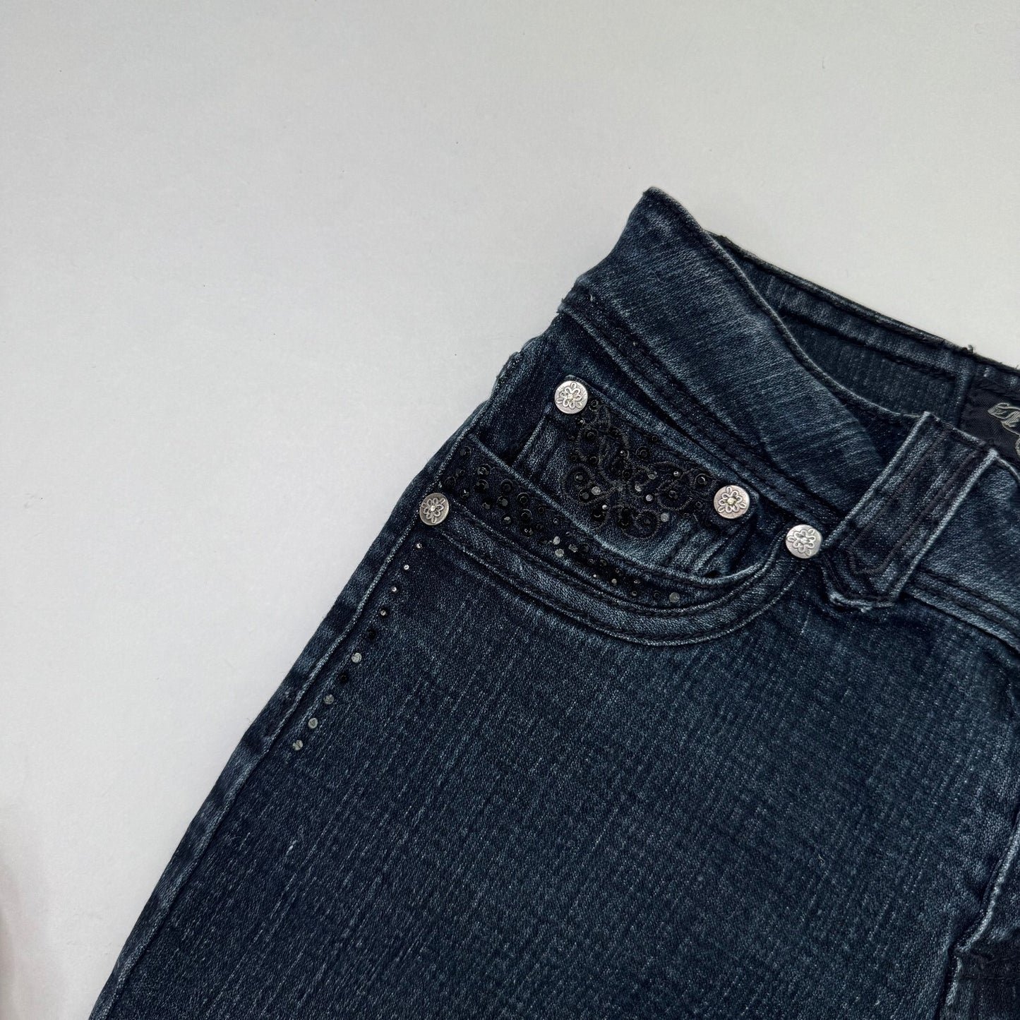 Y2K vintage Jane Norman bootcut denim jeans low rise embroidered stretchy