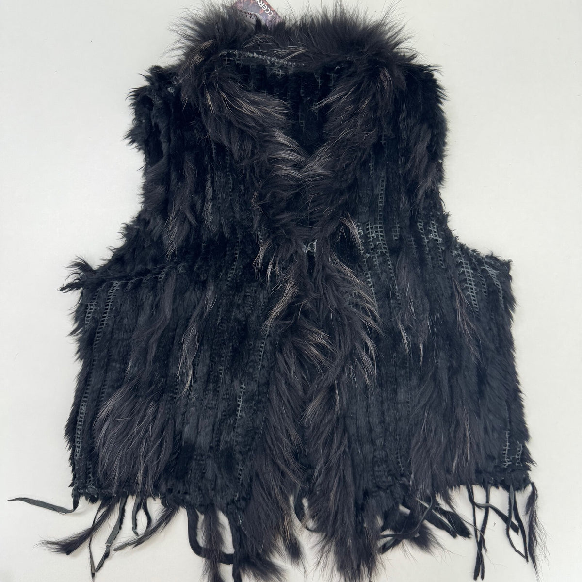 Vintage rabbit/ marmot gilet genuine fur collar trim sleeveless jacket black