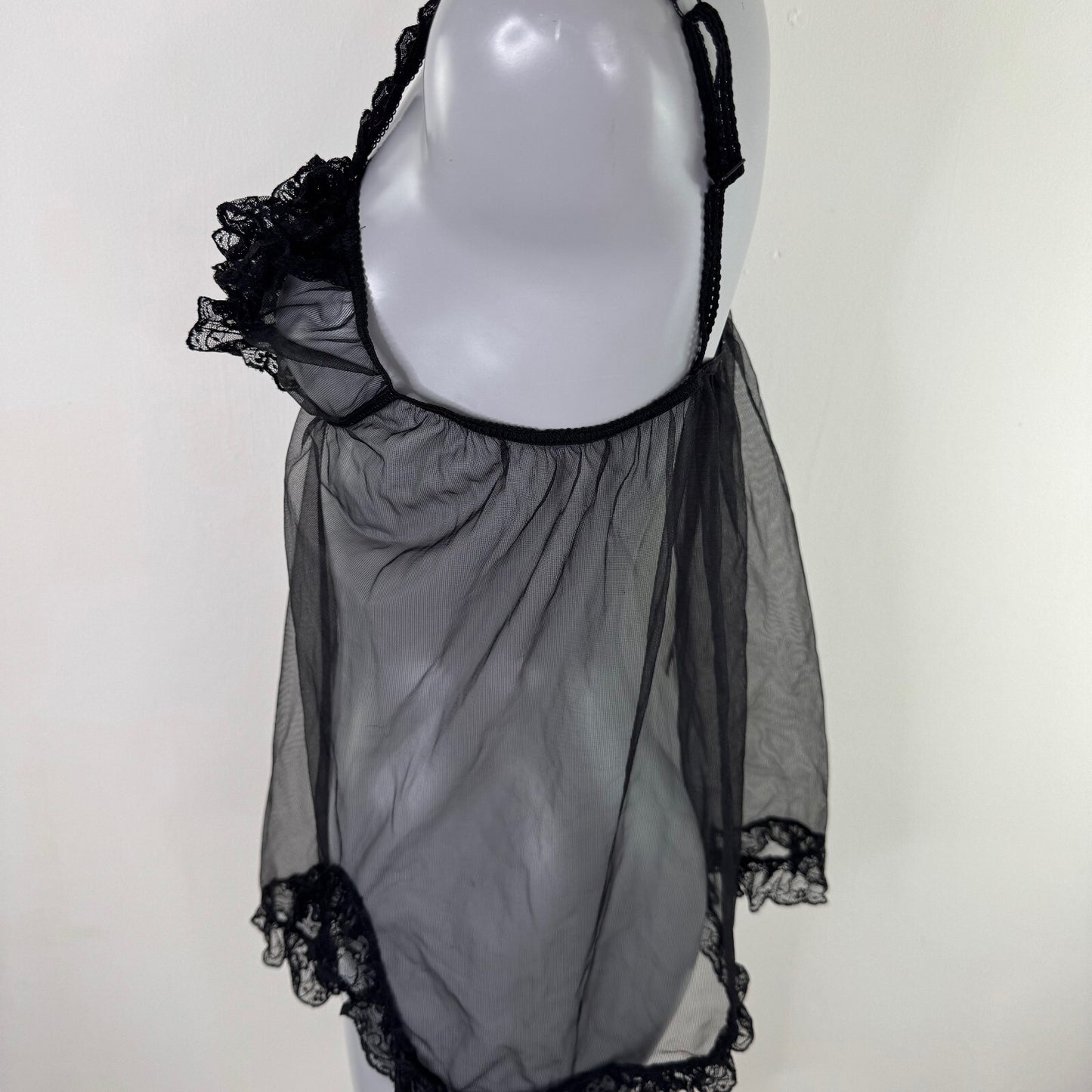 Y2K vintage mesh top babydoll sheer ruffle lace trim
