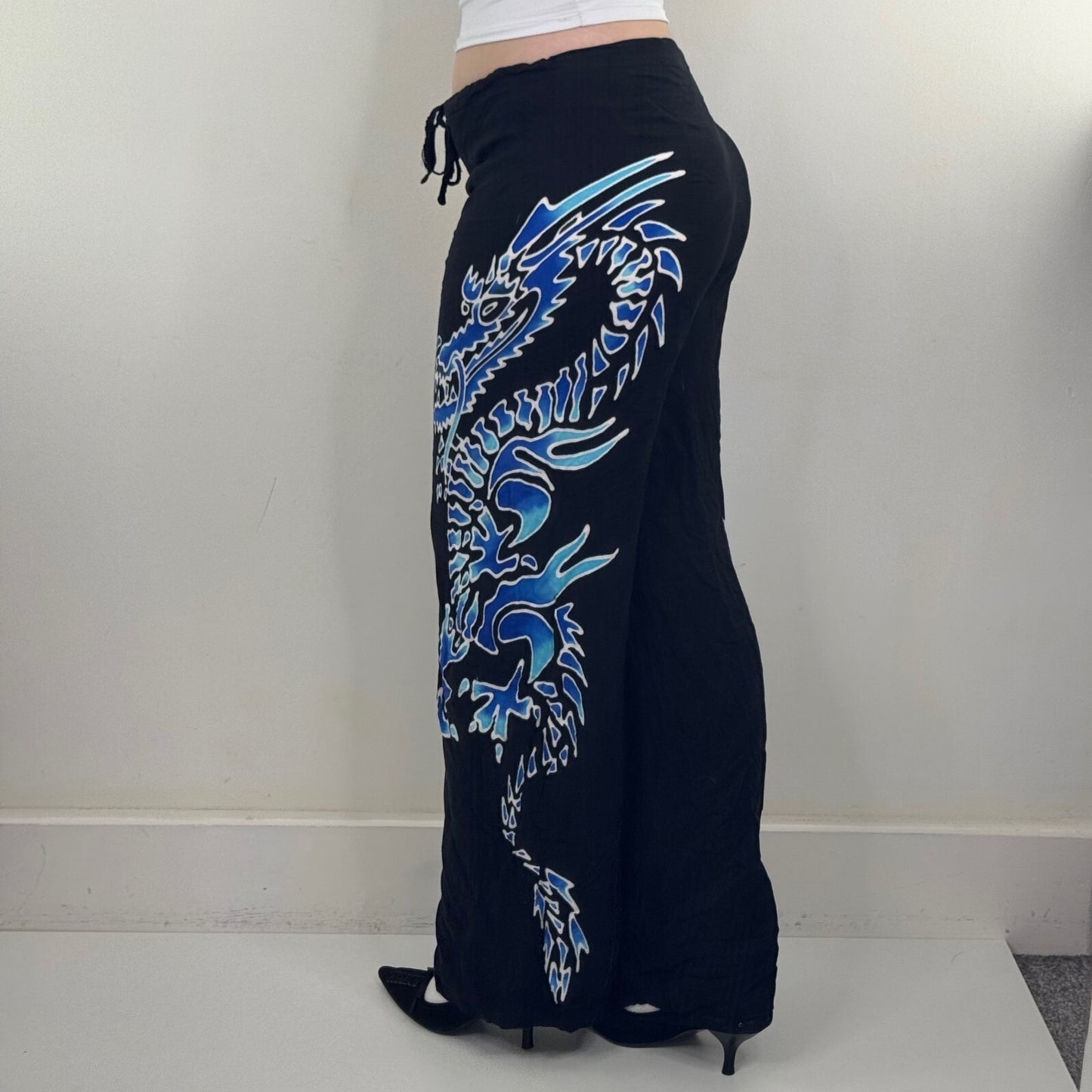 90s Y2K vintage dragon trousers lightweight baggy adjustable drawstring