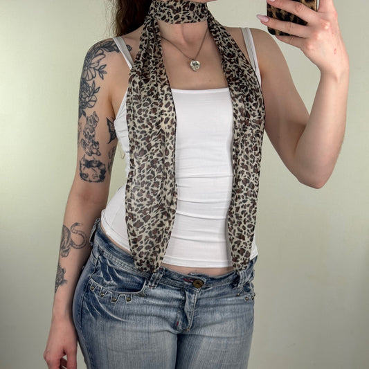 Y2K vintage scarf leopard print skinny thin sheer