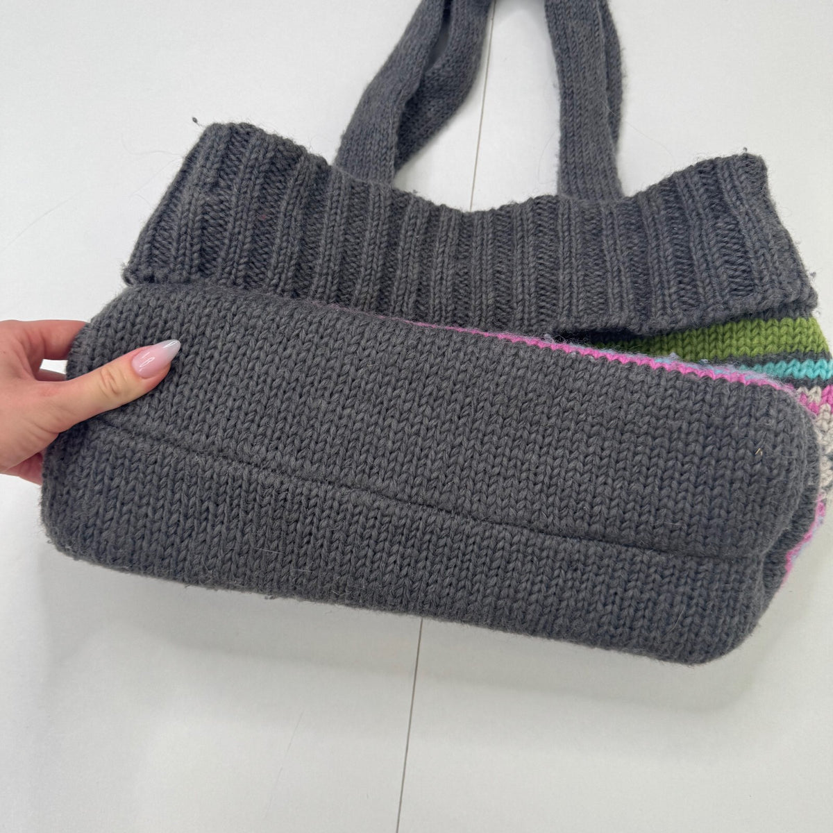 Y2K vintage wool shoulder bag pattern knitted medium boho ribbed floral stripe
