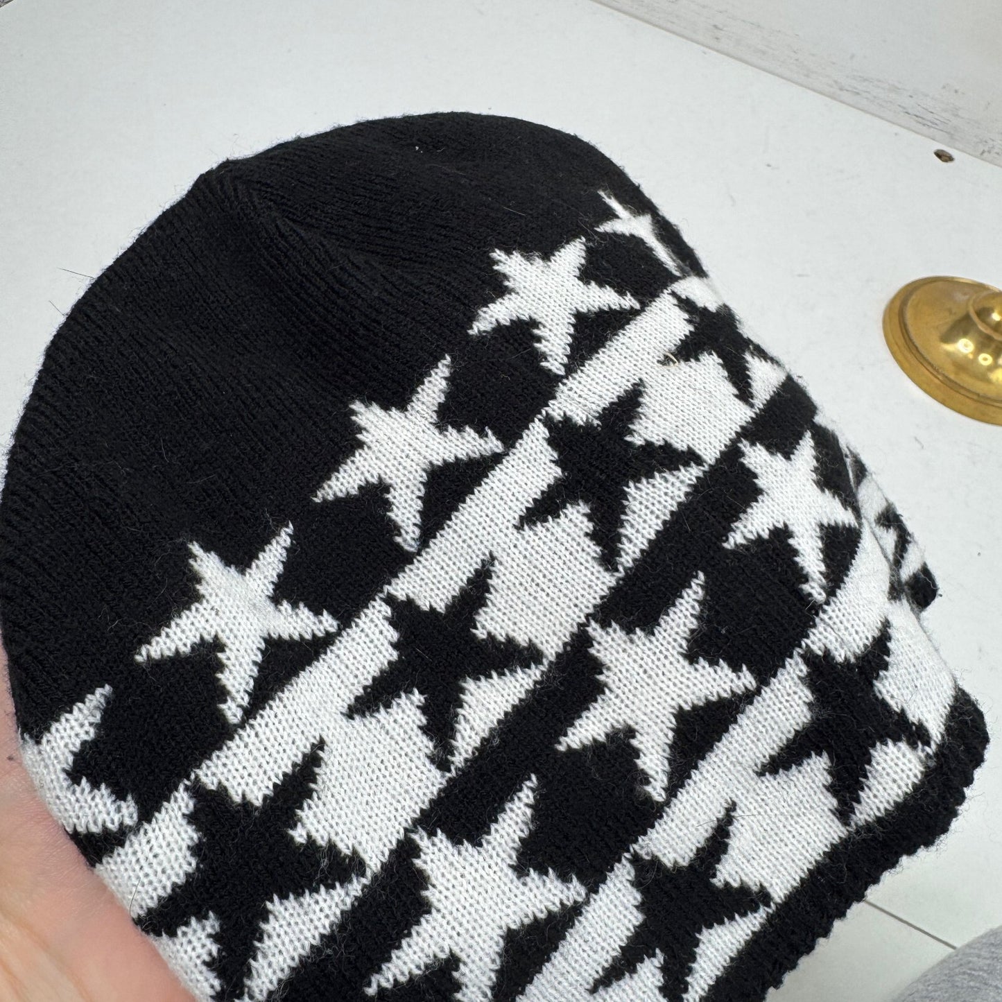 Y2K vintage hat beanie star black white knit stretchy unisex