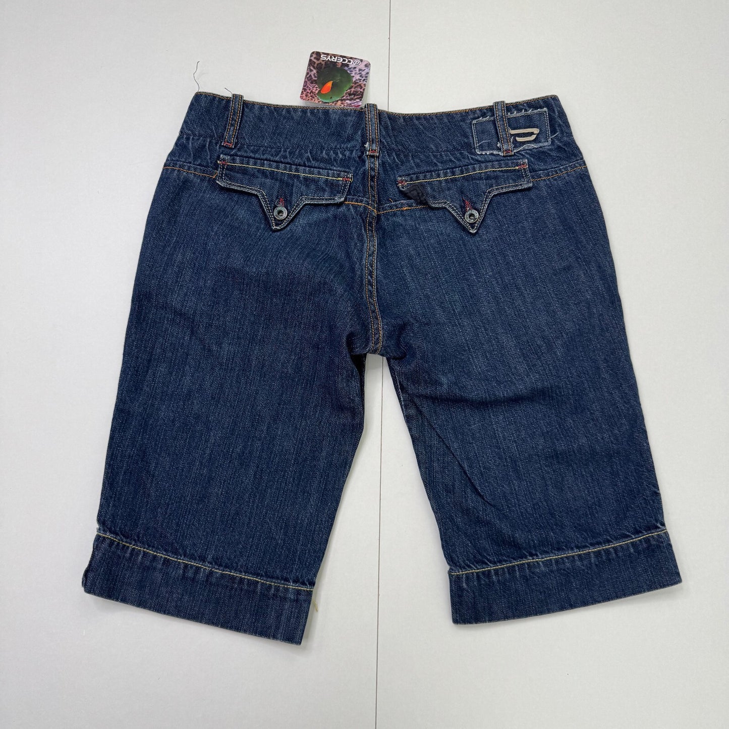 Y2K vintage Diesel denim shorts low rise capri cropped dark blue contrast