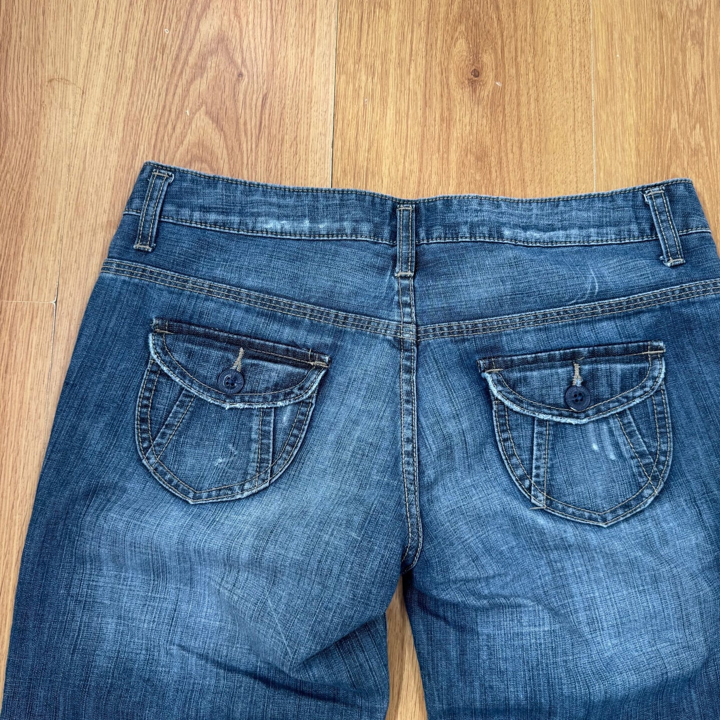 Y2K vintage capri jeans denim cropped low rise stripe toggles cargo pockets