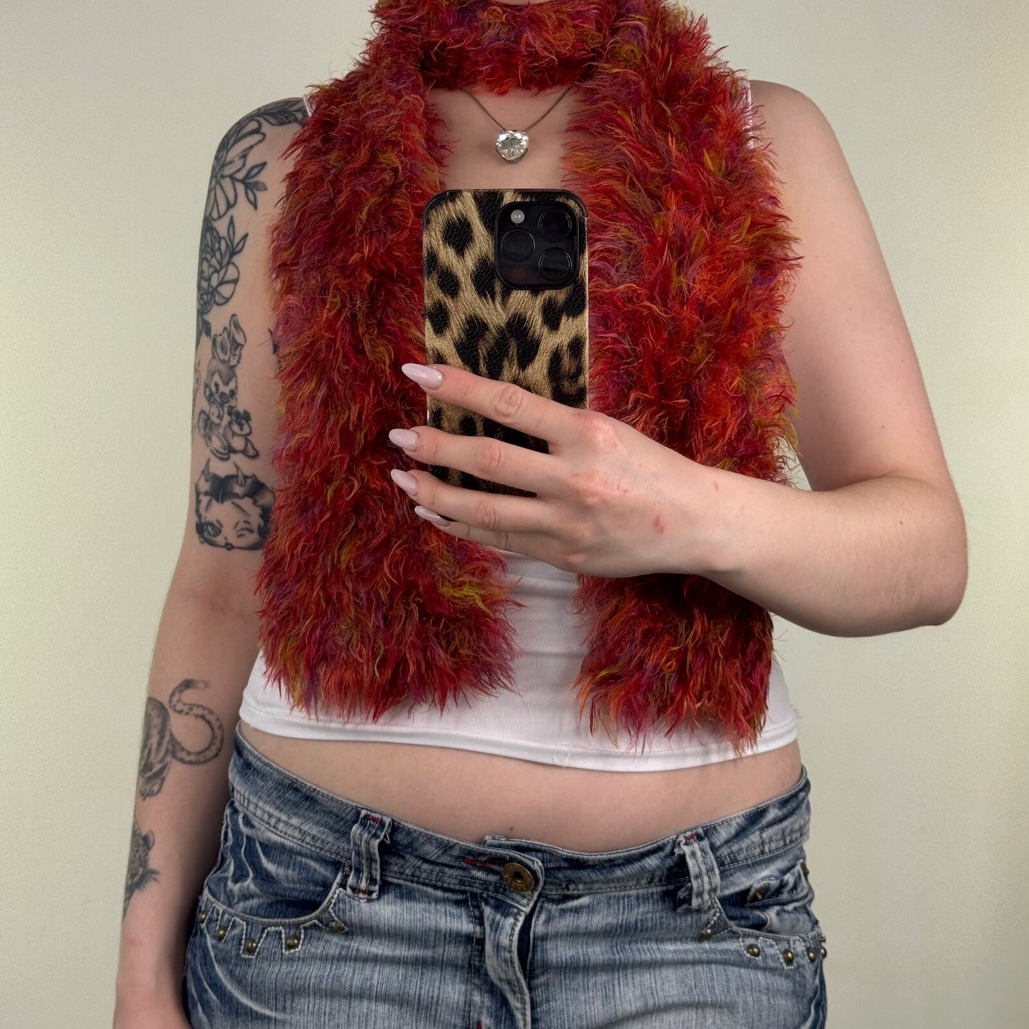 Y2K vintage scarf fluffy shaggy red boho fairy