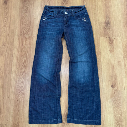 Y2K vintage bootcut denim jeans low rise faded dark blue wash cargo baggy fit