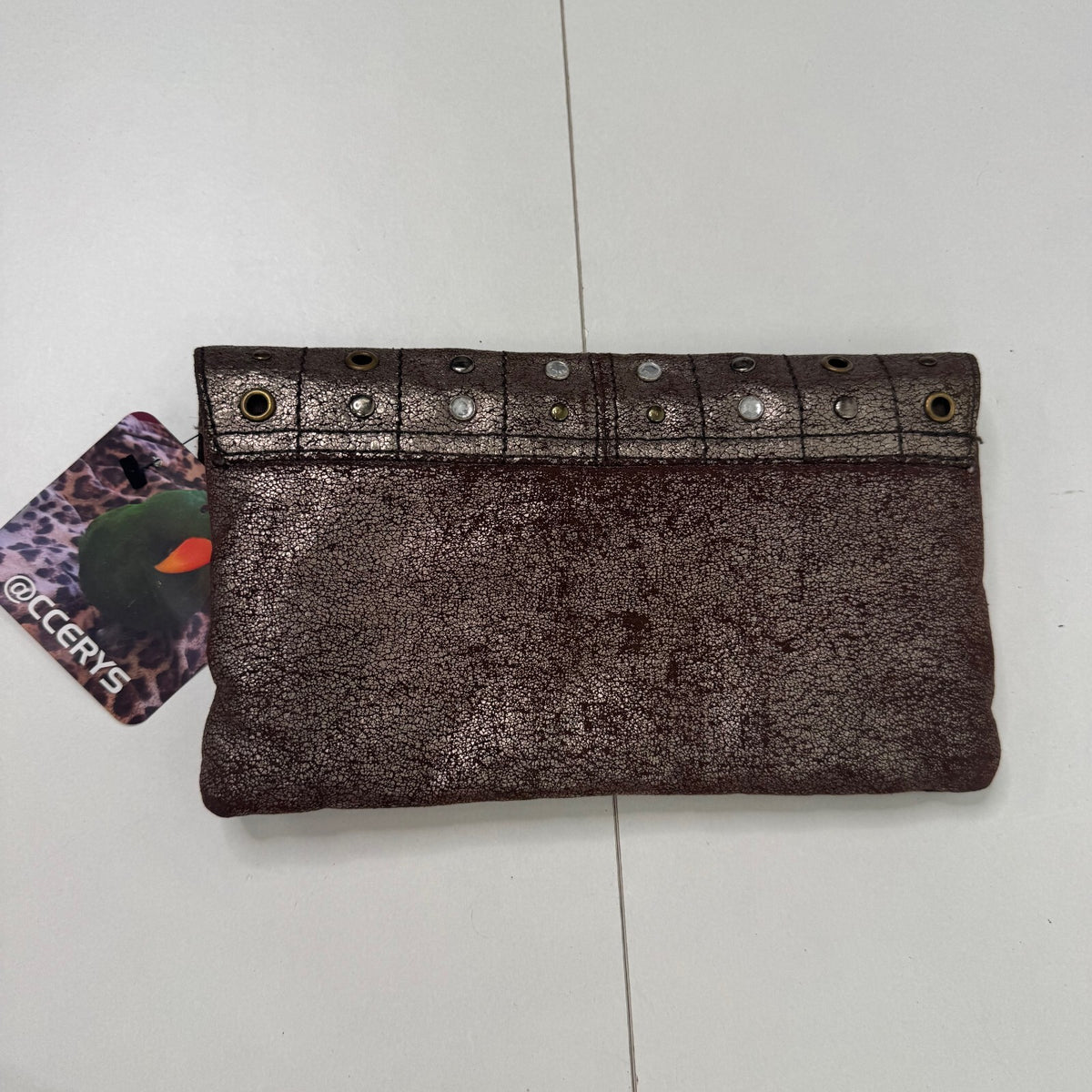 Vintage Y2K clutch mini small evening bag studs rhinestones metallic distressed