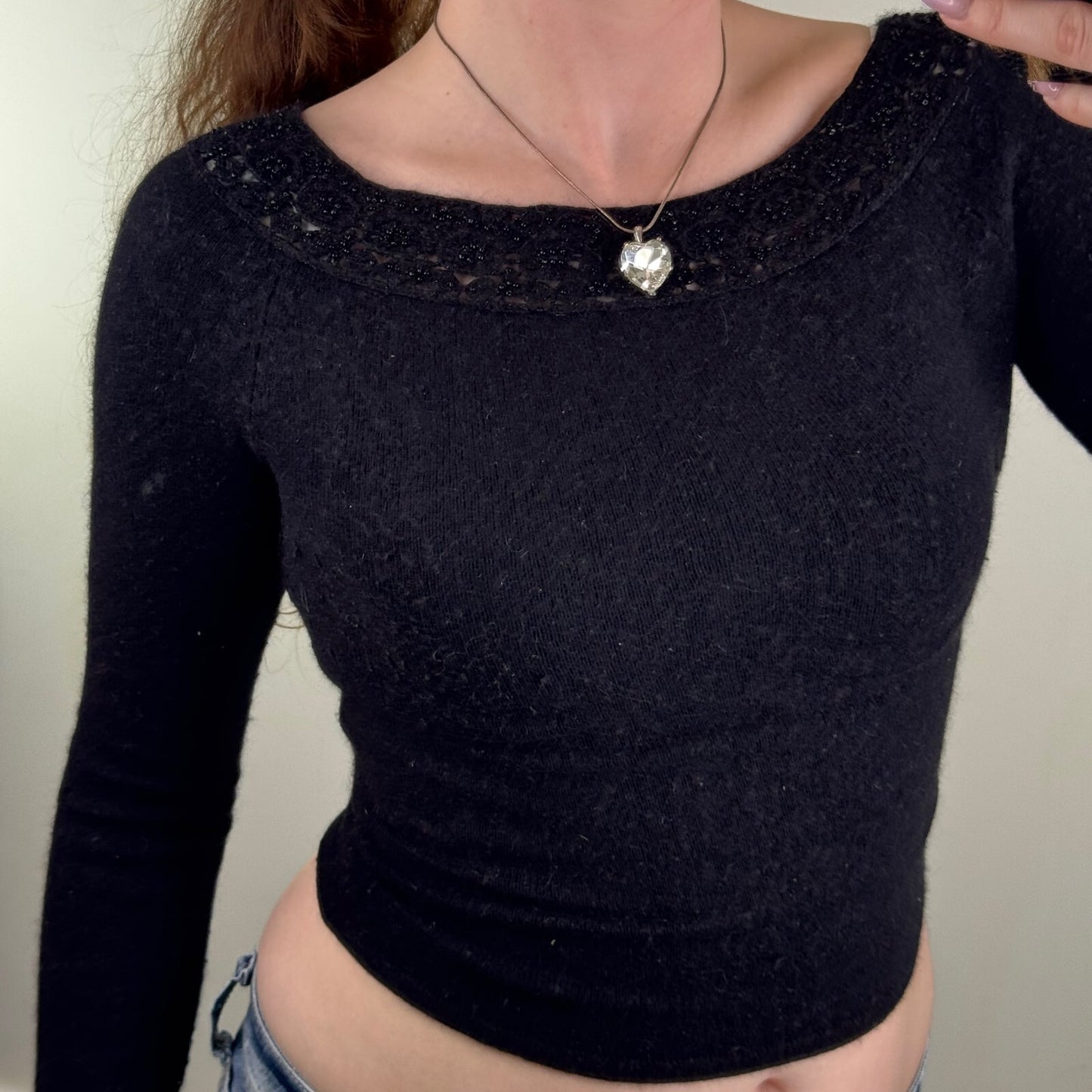 Y2K vintage Bebe wool long sleeve top jumper beaded crop