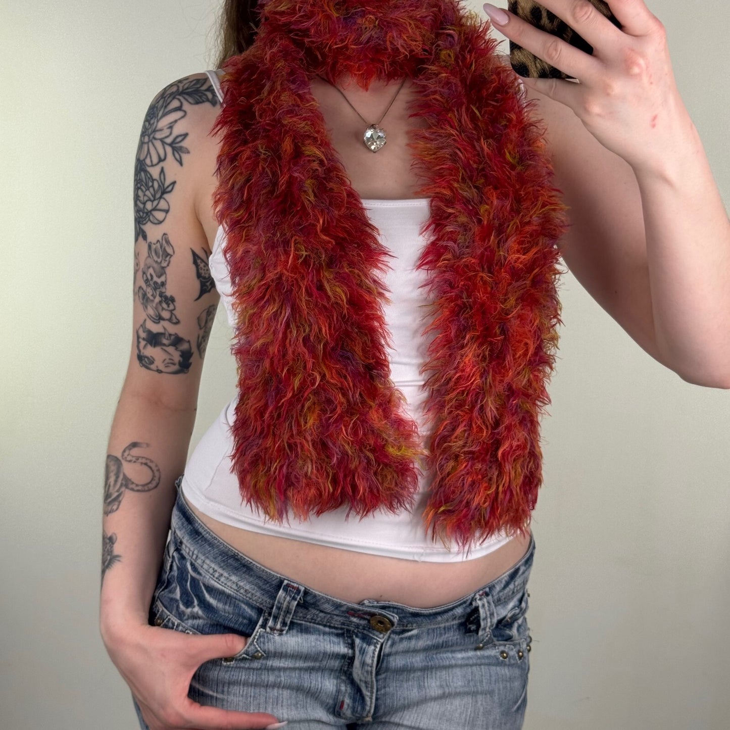 Y2K vintage scarf fluffy shaggy red boho fairy
