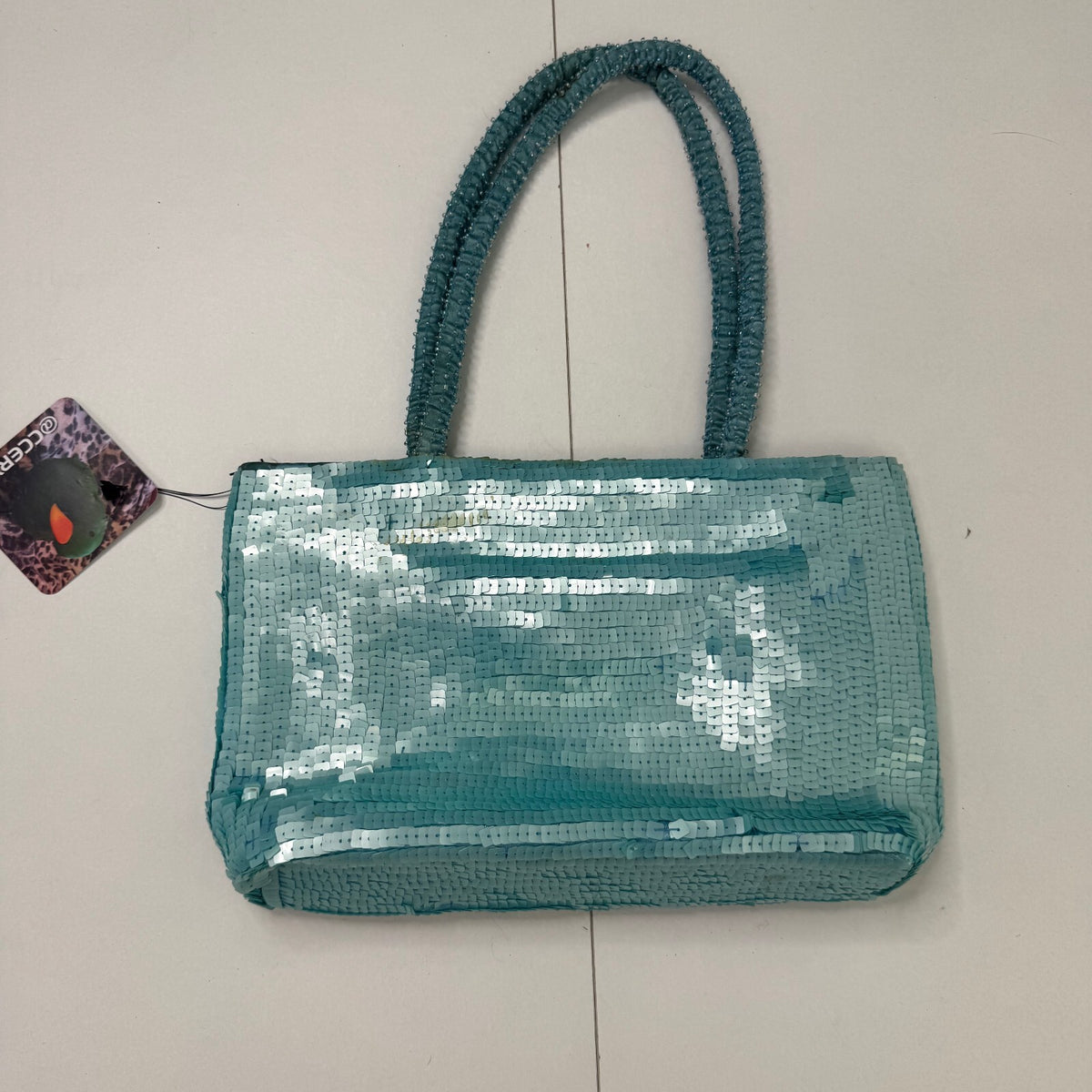 Y2K vintage sequin shoulder bag small turquoise blue beaded