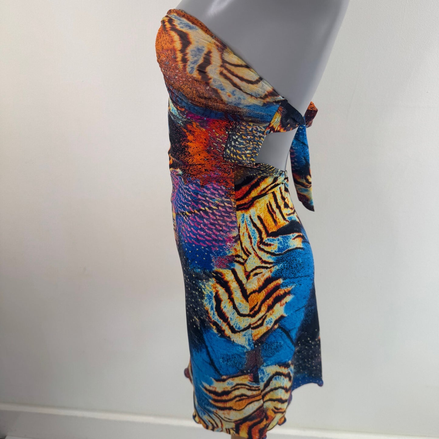 Y2K vintage swimwear dress cover up strapless abstract animal print mini short