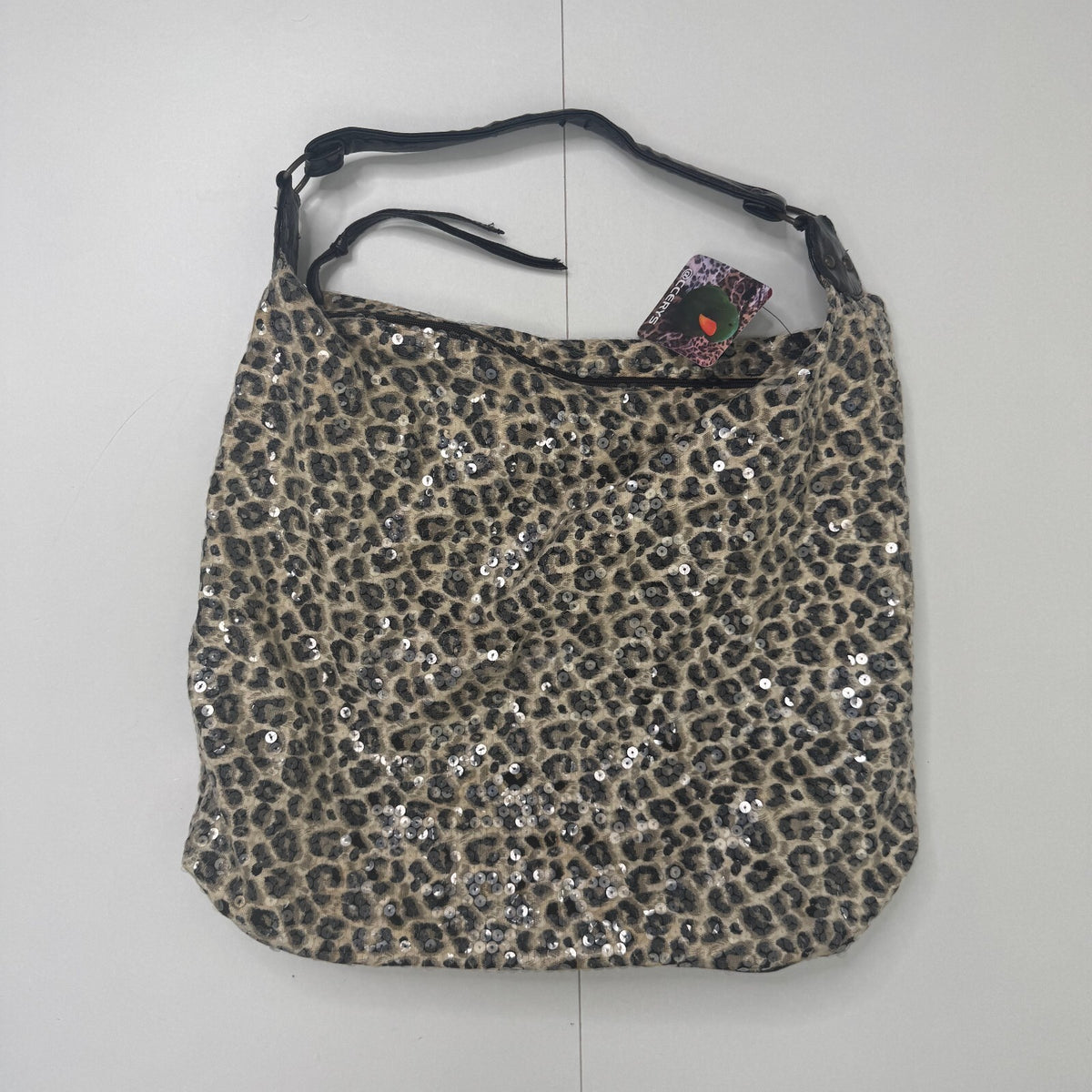 Y2K vintage shoulder bag large tote sequin leopard print boho embellished slouch