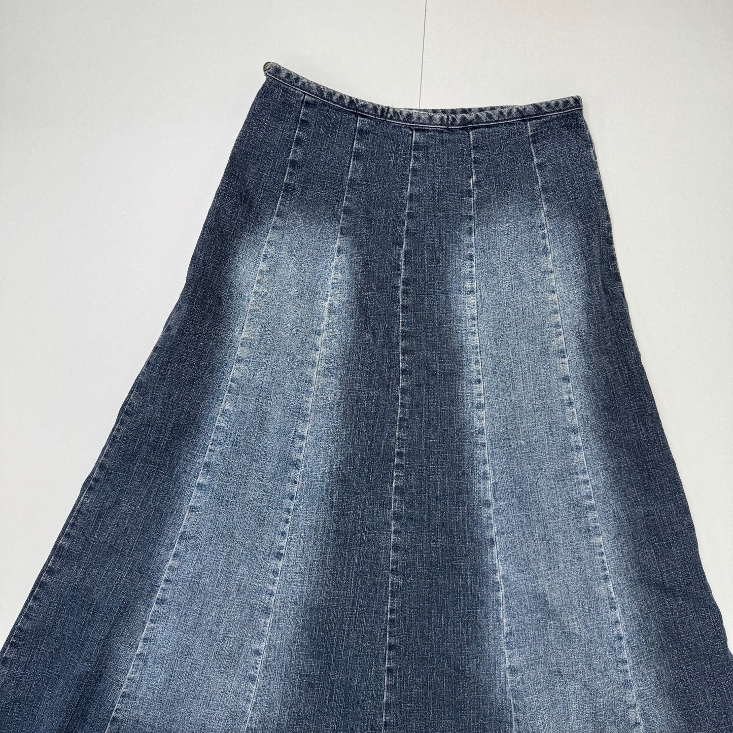 Y2K vintage maxi skirt faded denim wash stretchy a line boho dark blue