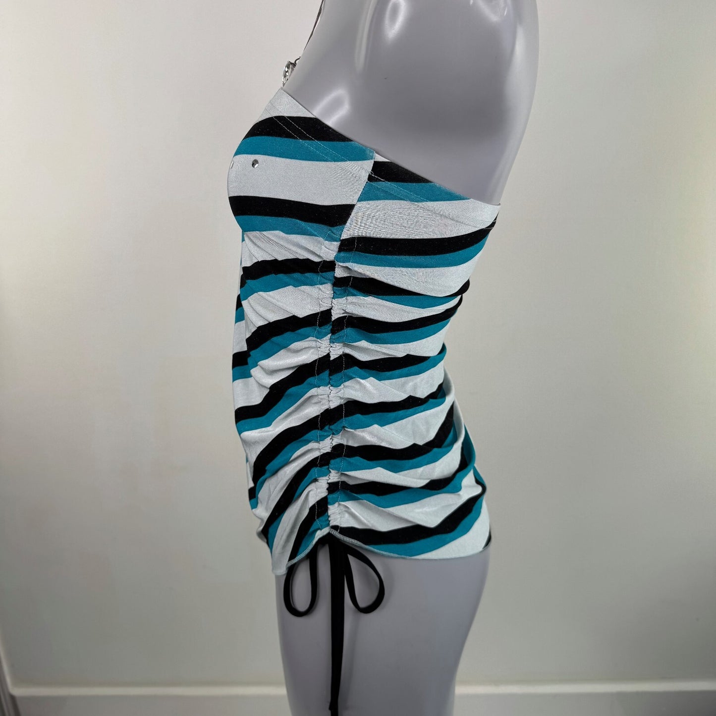Y2K vintage strapless top slinky studded stripe ruched side bow stretchy