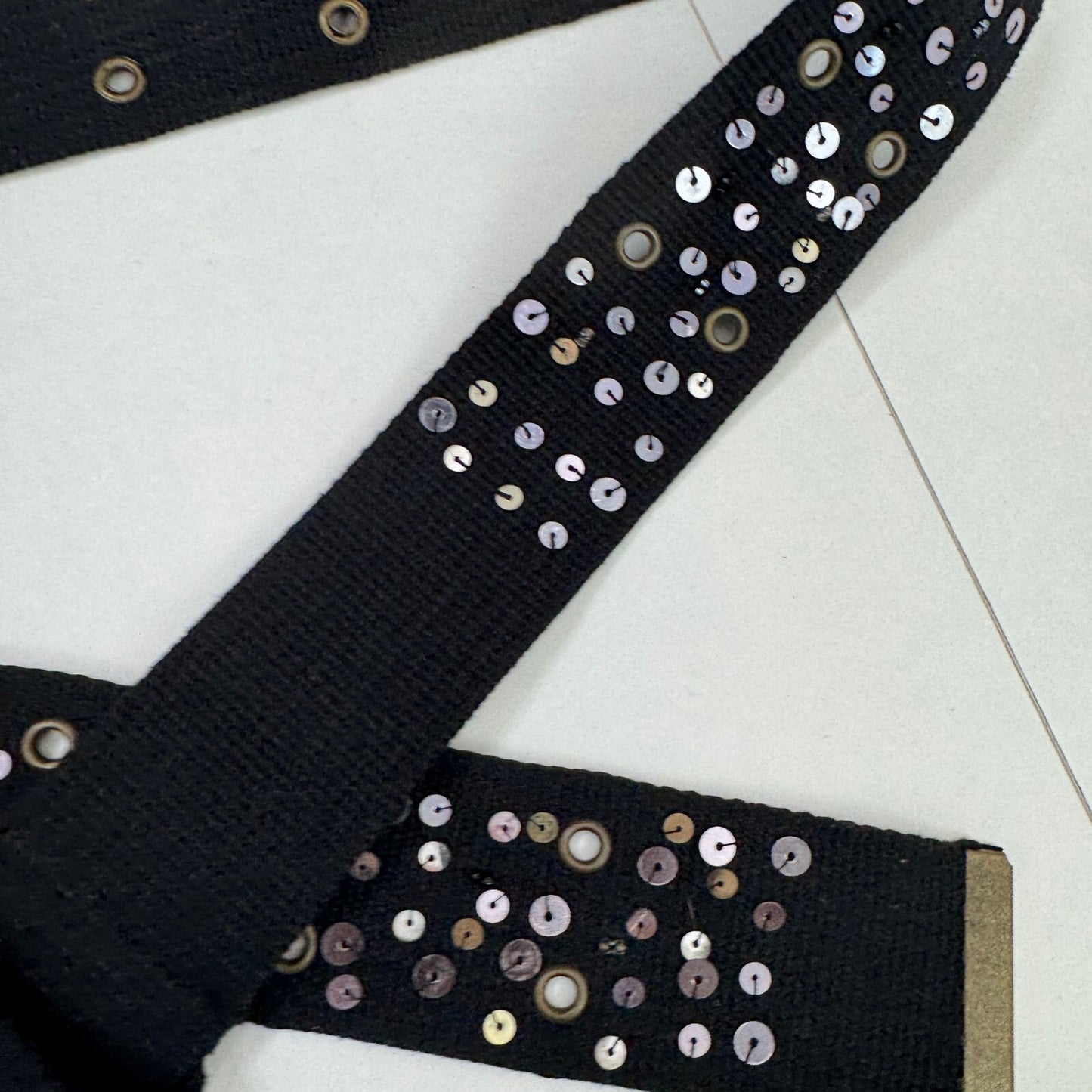 Y2K vintage belt canvas sequin grommet embellished