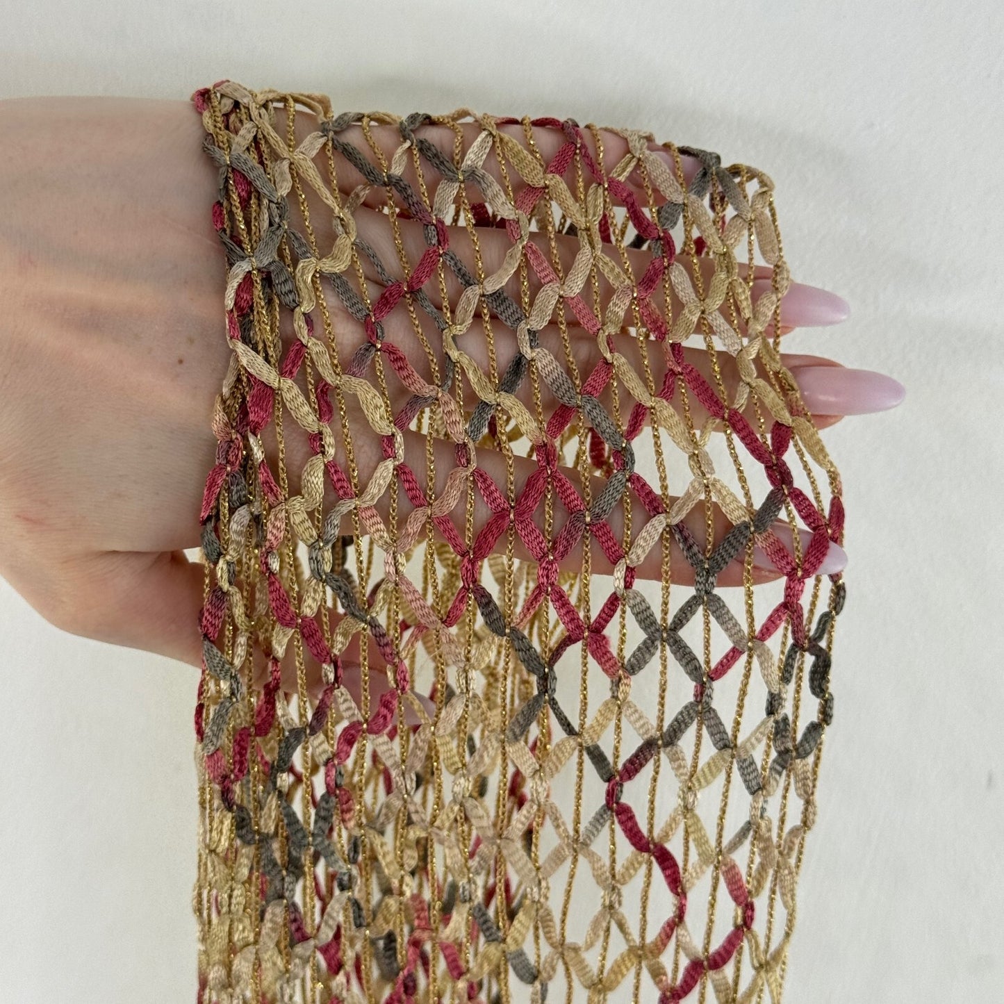Y2K vintage scarf sheer glitter fringe multi coloured skinny thin ombre