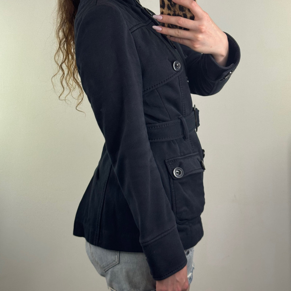 Y2K vintage high neck jacket full zip up belted button stretchy quilted trench