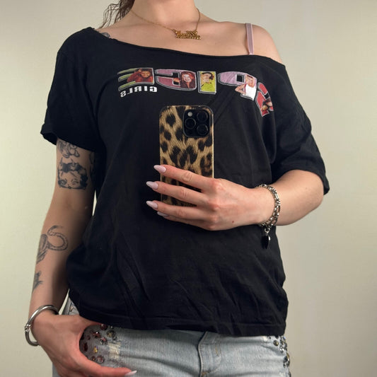 Spice Girls slouchy t-shirt short sleeve top off the shoulder graphic print