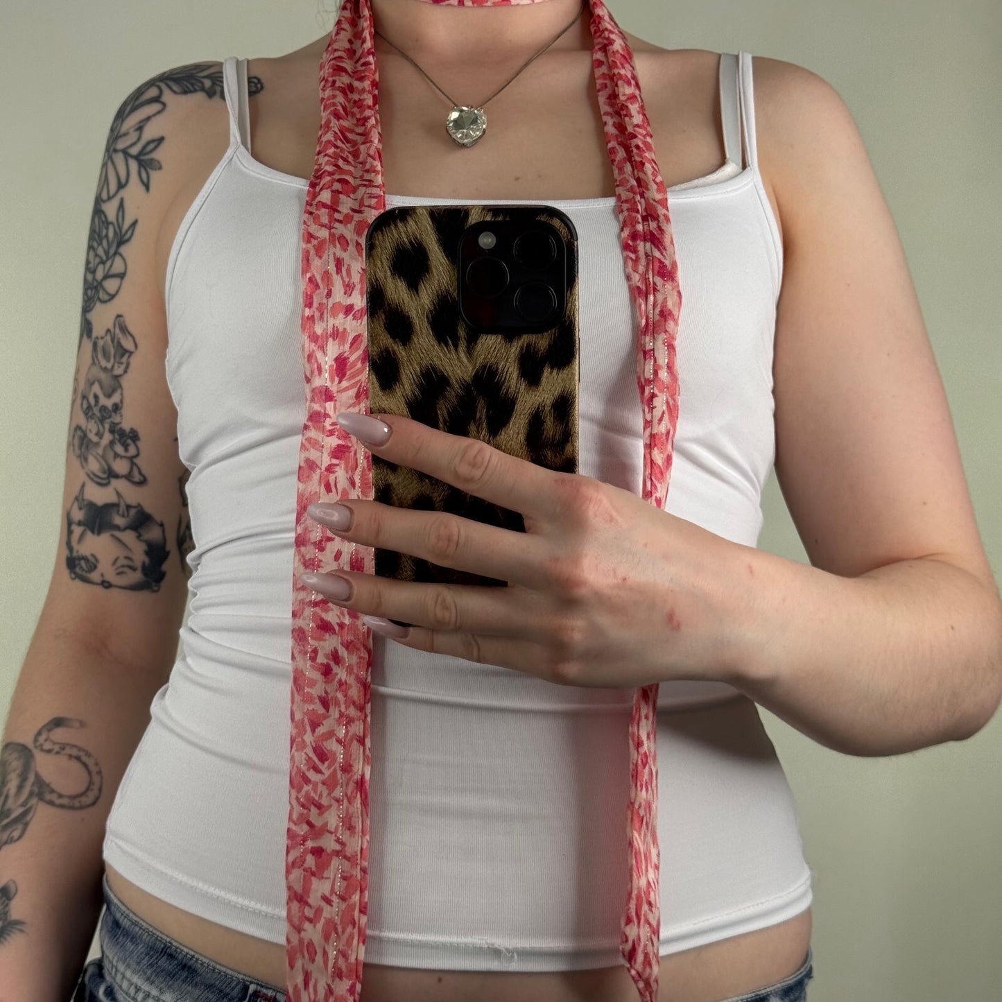 Y2K vintage scarf skinny thin sparkly pattern pink