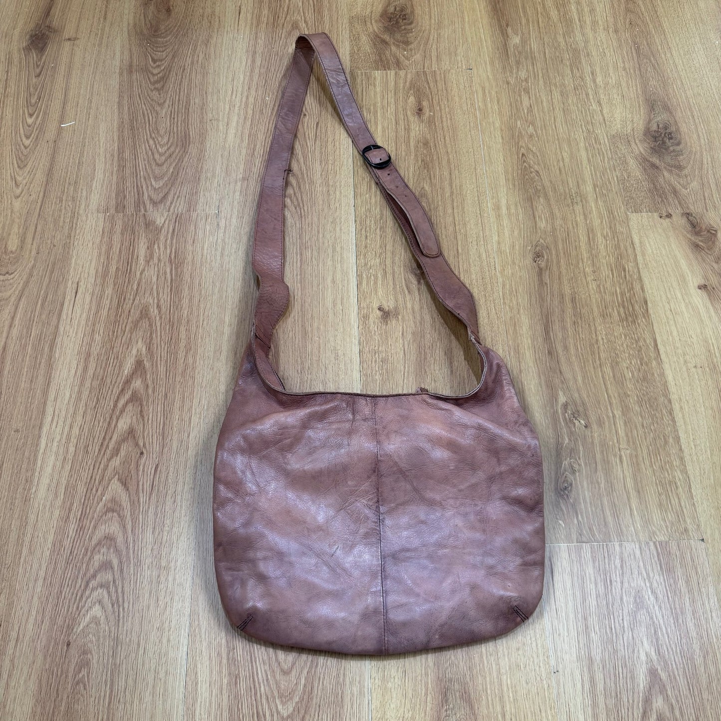 Y2K vintage 100% leather crossbody bag cargo pockets buckle faded dusty pink