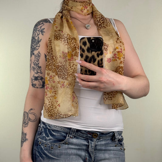 Y2K vintage scarf leopard print floral scarf beige