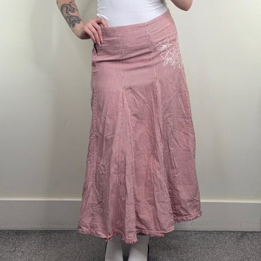 Y2K vintage Per Una maxi skirt cotton pinstripe a line floral embroidered boho